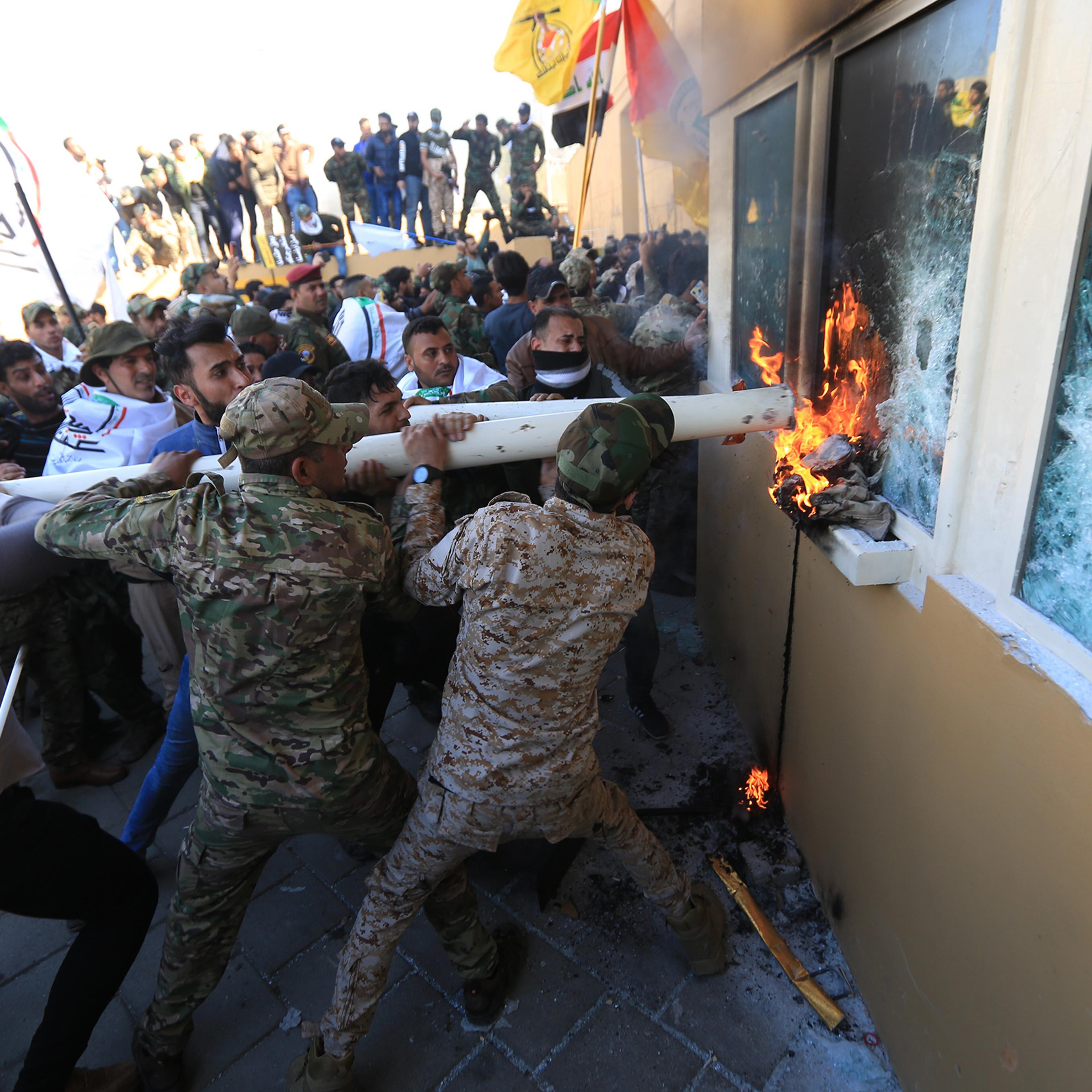 Iraqi protesters storm the U.S. embassy in Baghdad on Dec. 31, 2019.