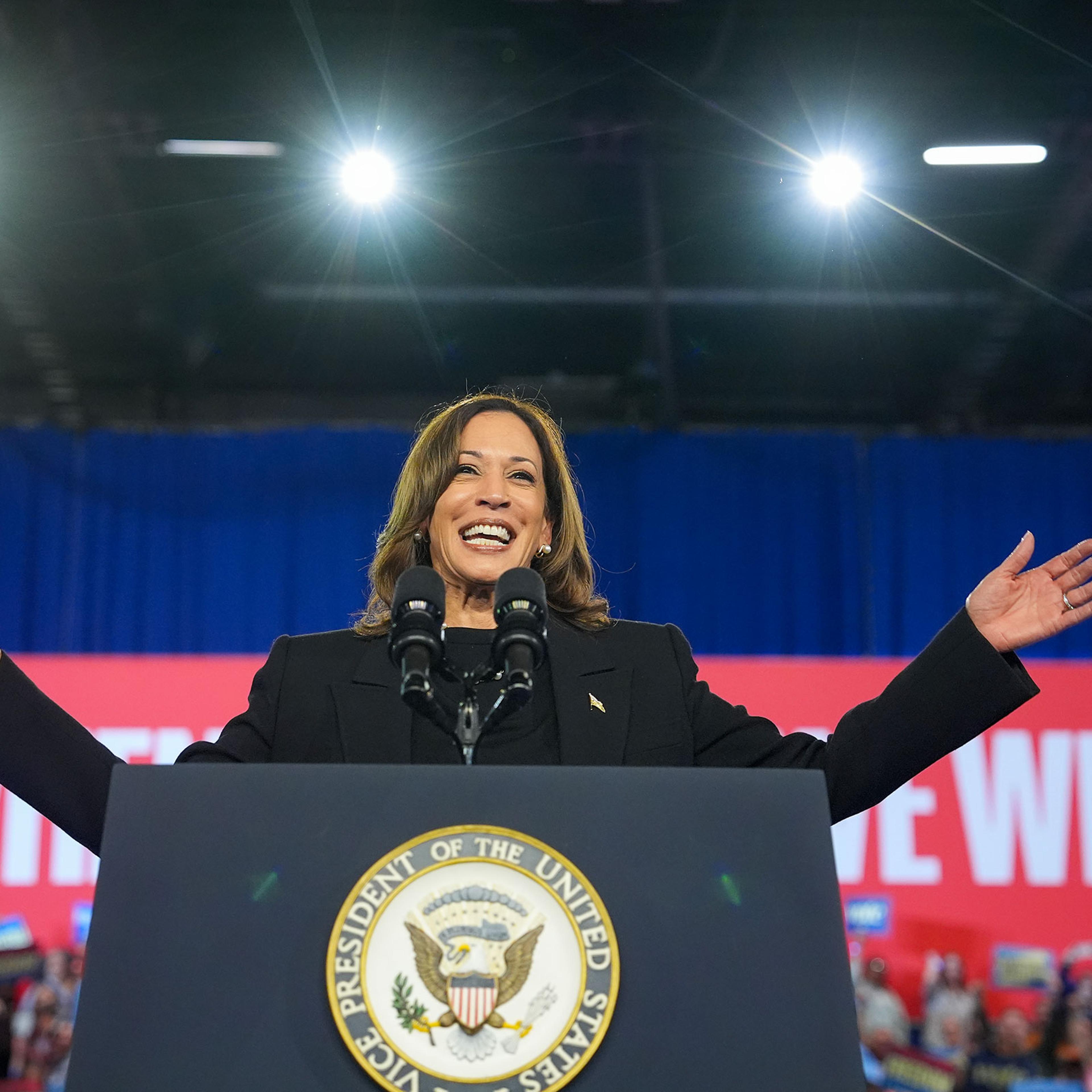 Democratic presidential nominee, Vice President Kamala Harris speaks at a rally in Harrisburg, Pa., on Oct. 30, 2024.