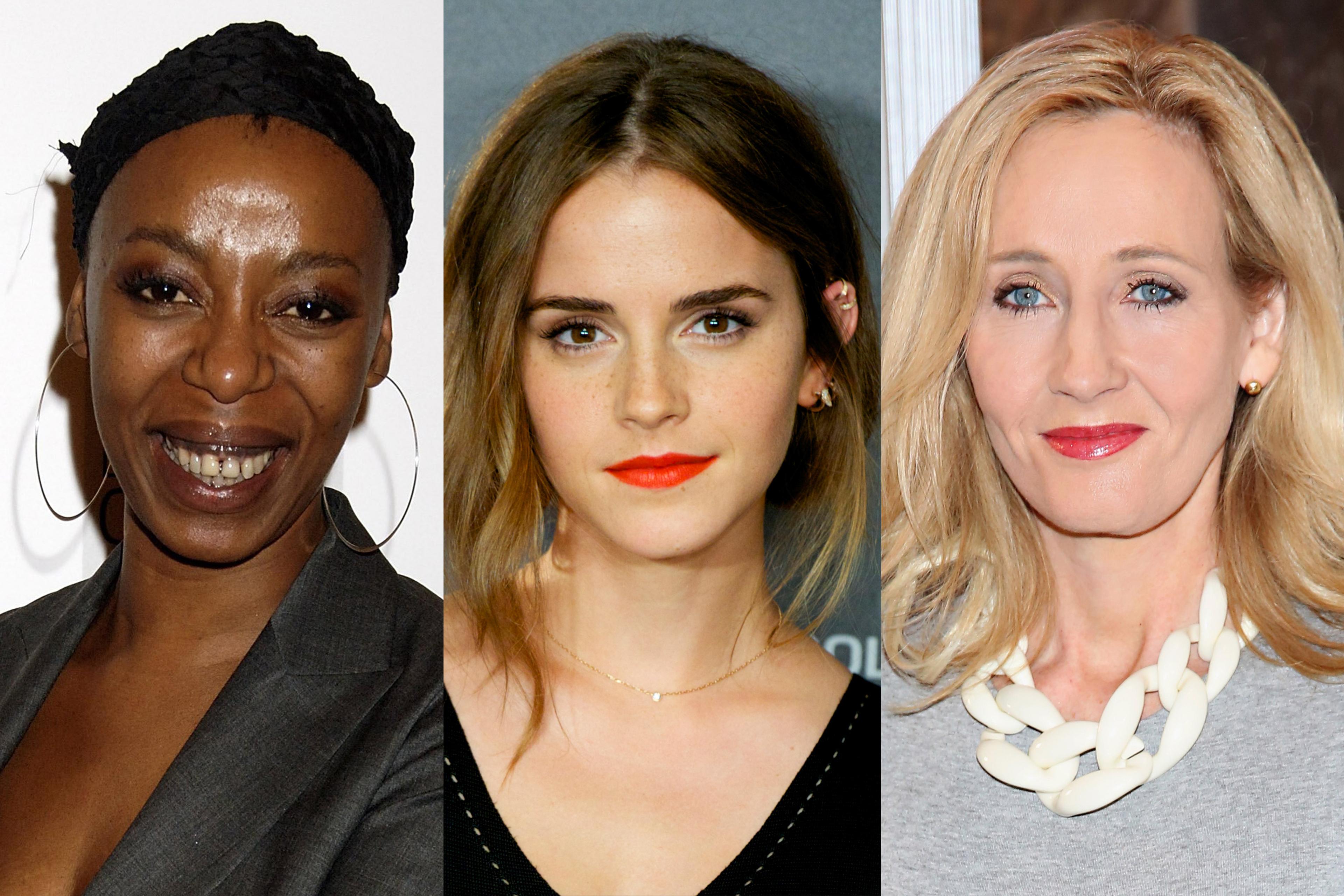 (From left) Noma Dumezweni; Emma Watson; J.K. Rowling