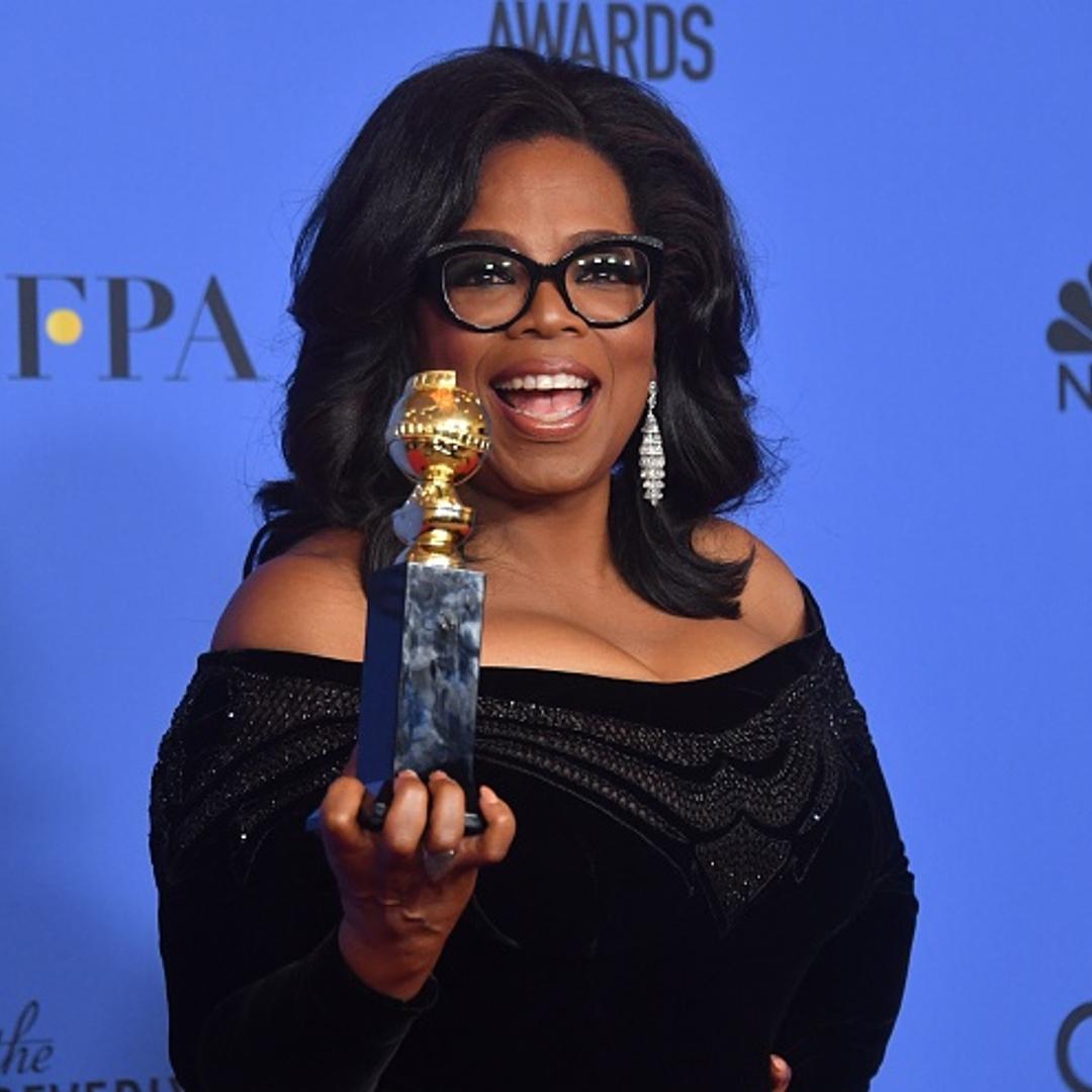 Oprah Winfrey poses with the Cecil B. DeMille Award during the 75th Golden Globe Awards on January 7, 2018, in Beverly Hills, California.