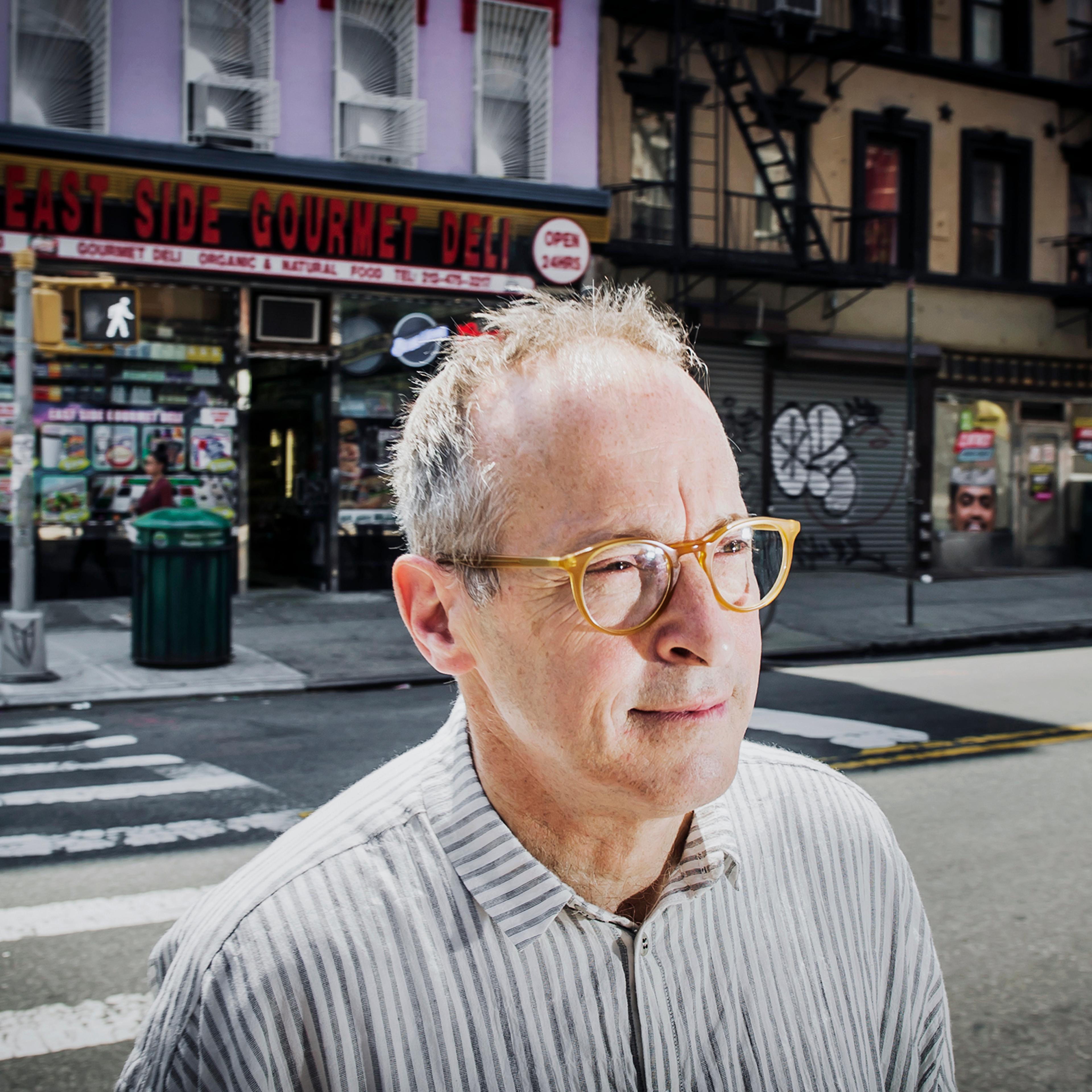 David Sedaris in the East Village of New York City on May 25, 2018.