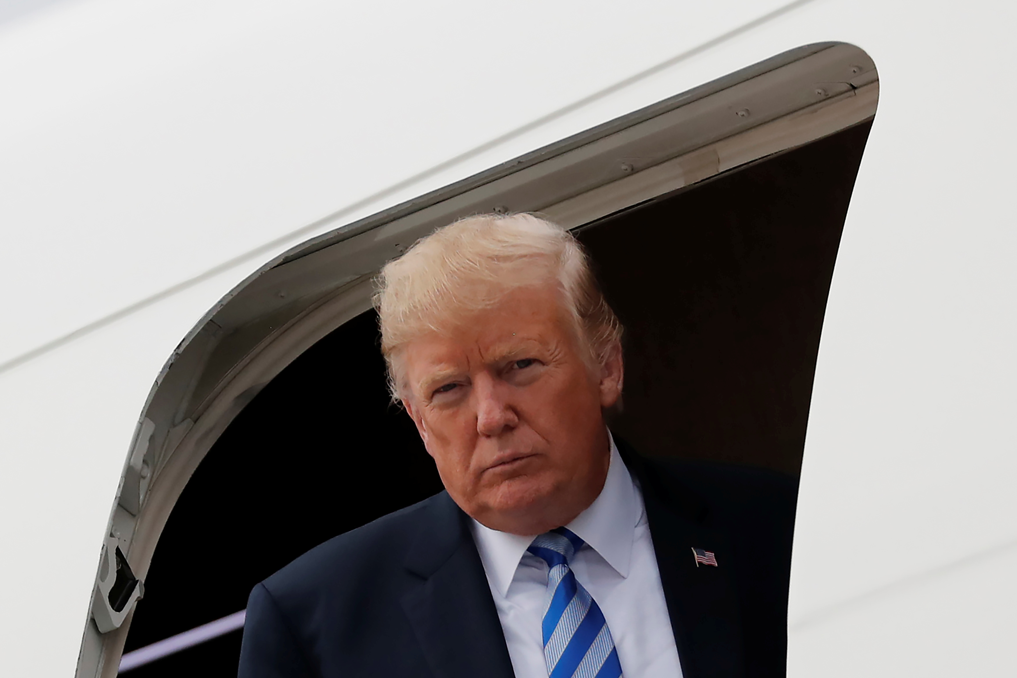 U.S. President Donald Trump arrives at the Griffiss International Airport in Rome, New York