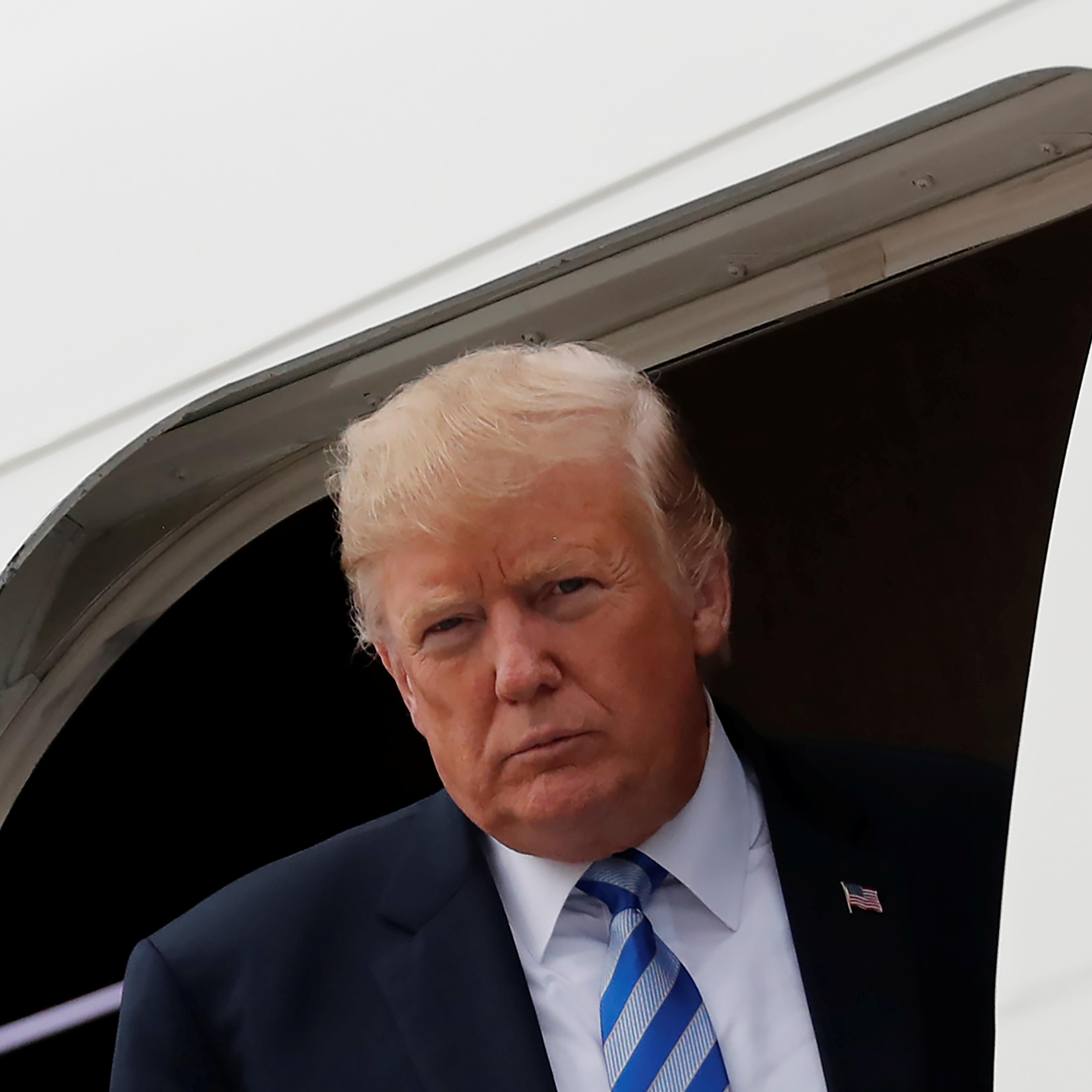 U.S. President Donald Trump arrives at the Griffiss International Airport in Rome, New York
