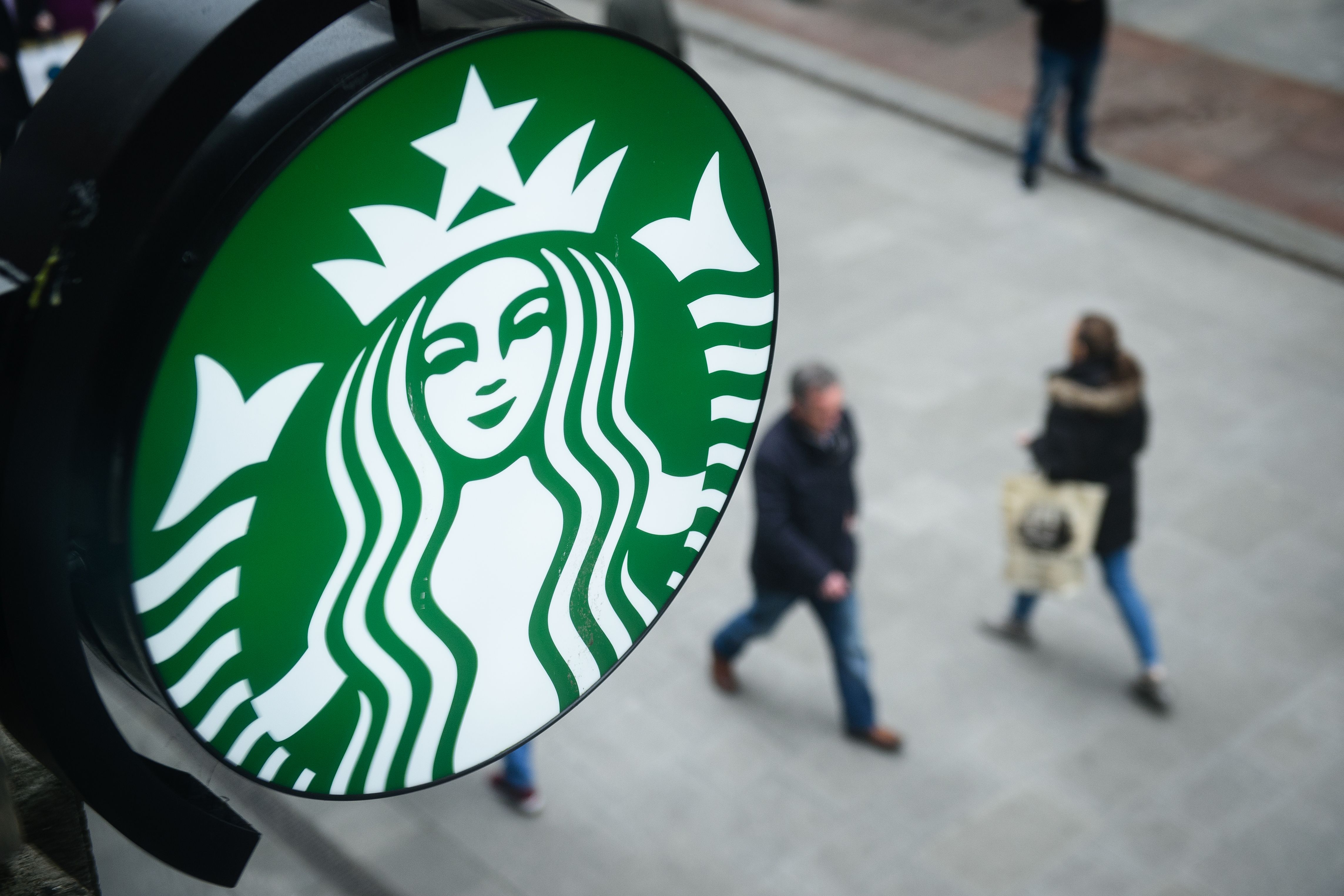 The Starbucks logo is pictured outside a branch of the coffee shop chain in Dublin, Ireland, on February 25, 2016.
