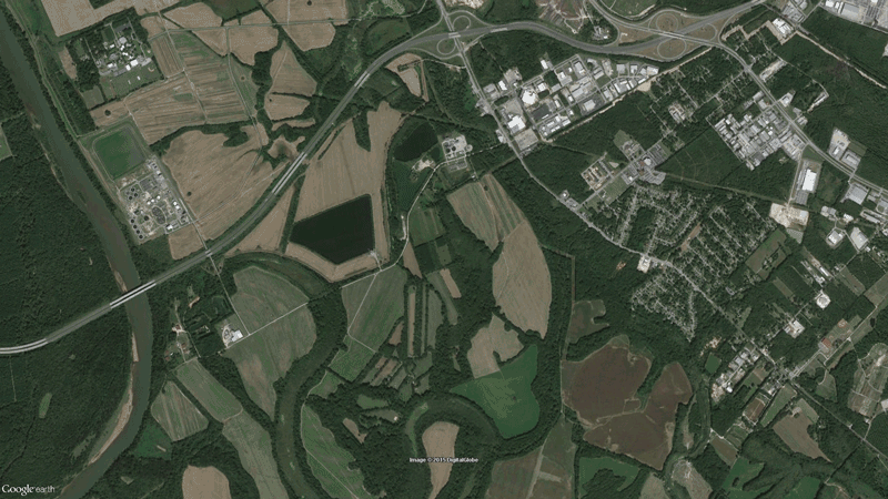 Before and after satellite imagery of the flooding in South Carolina, acquired on Oct. 5 2014, and Oct. 6, 2015.