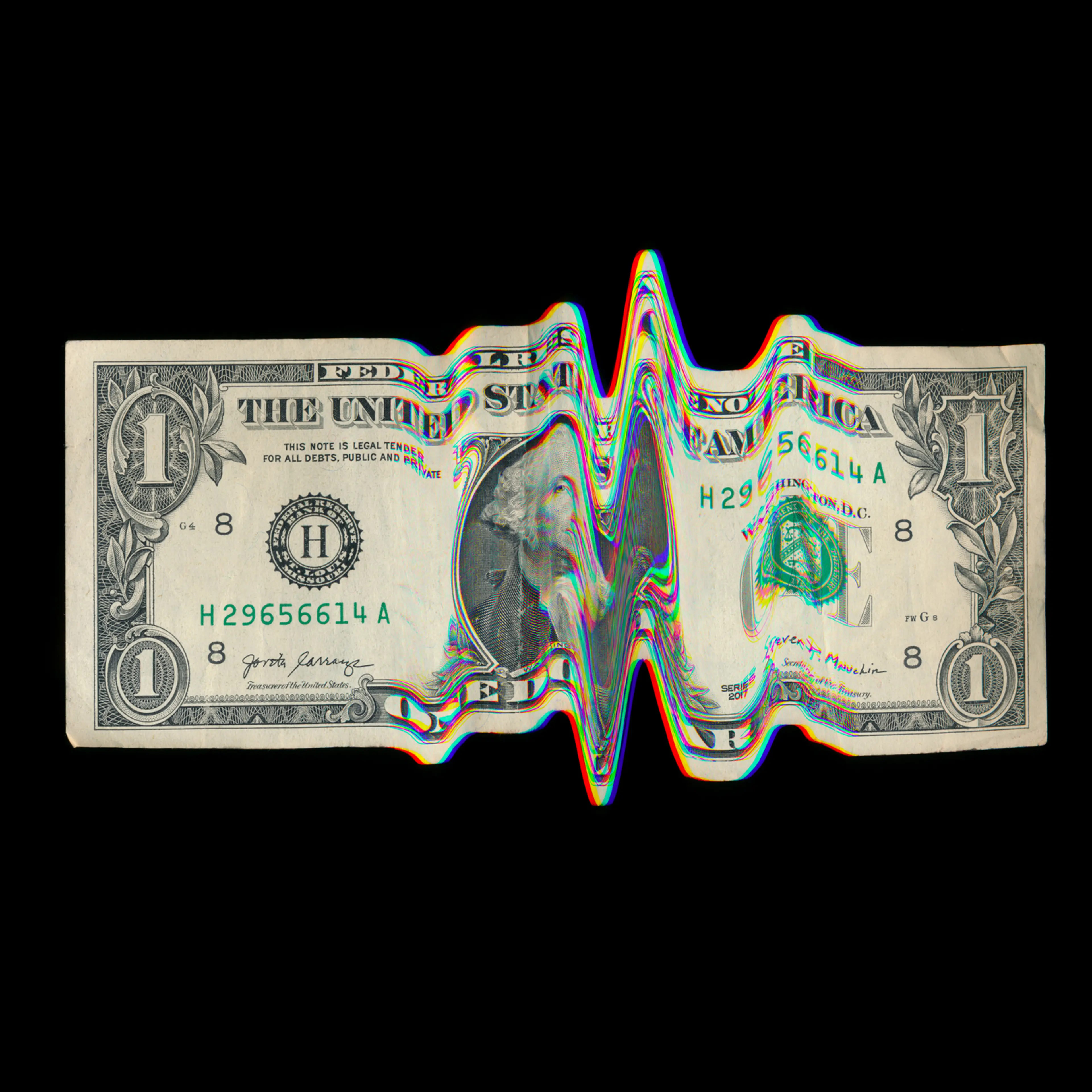 US dollar bill with glitch effect