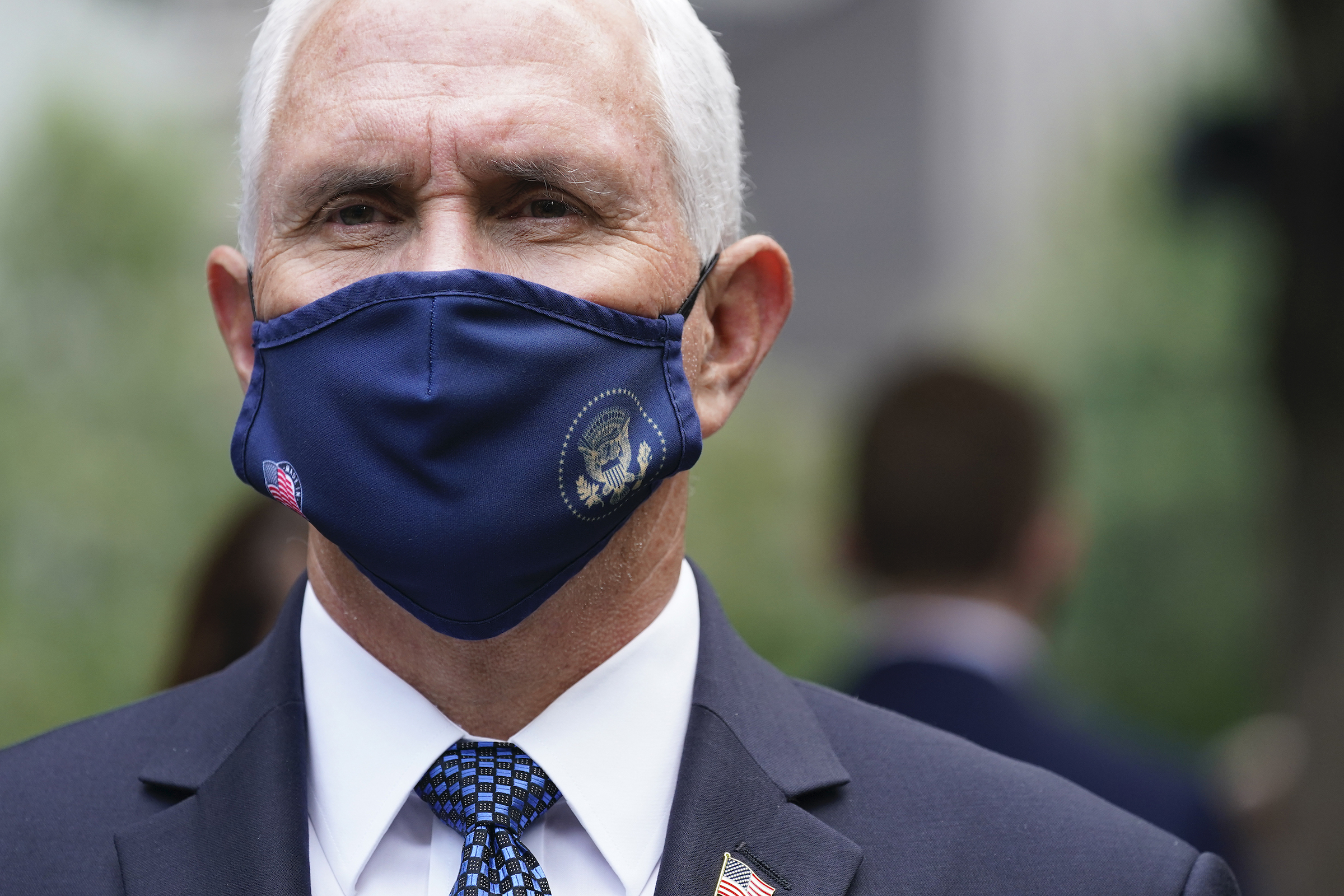 Vice President Mike Pence attends a ceremony Friday, Sept. 11 2020, in New York. The names of nearly 3,000 victims of the Sept. 11, 2001 terror attacks are being read by family members.