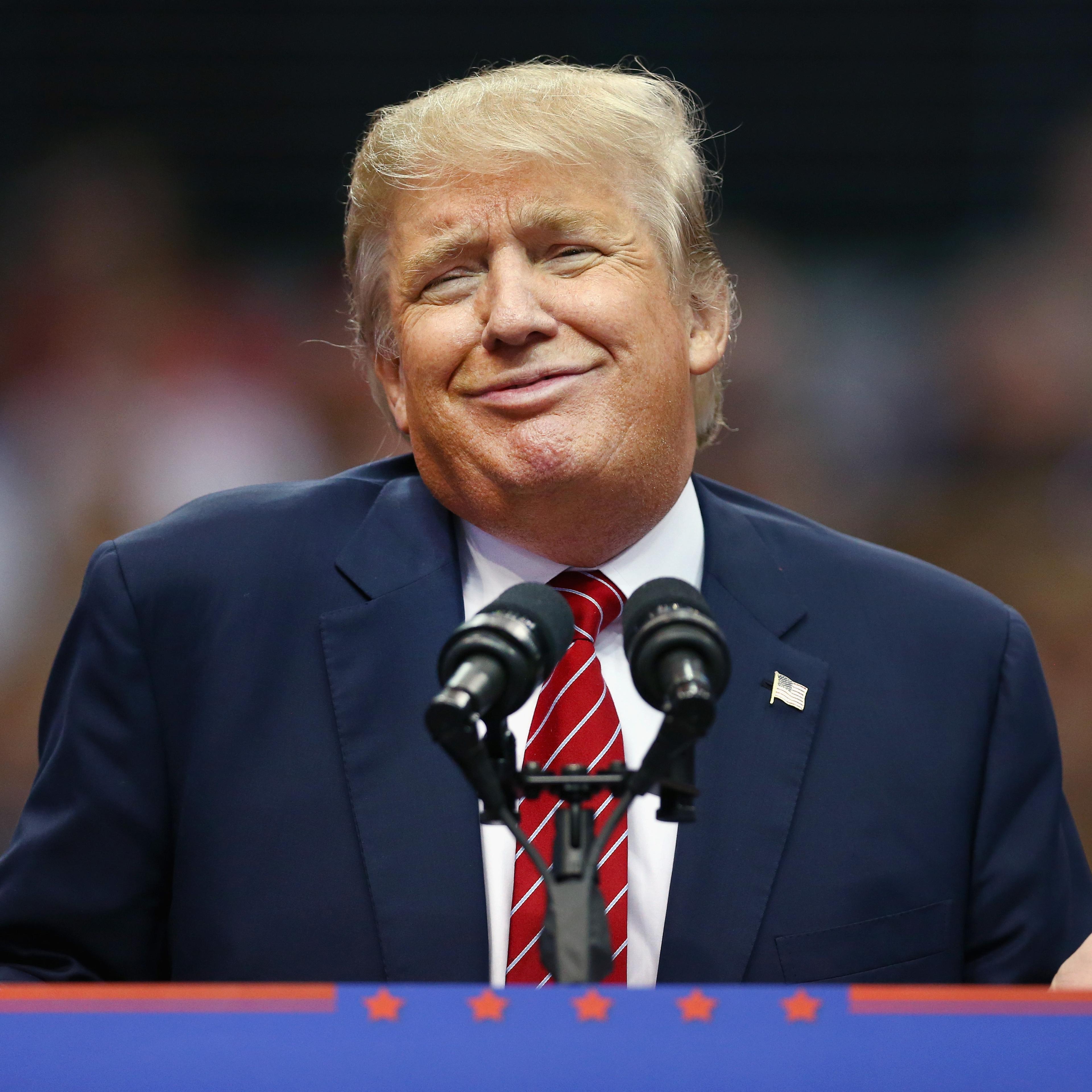 Republican presidential candidate Donald Trump speaks during a campaign rally at the American Airlines Center in Dallas on Sept. 14, 2015.