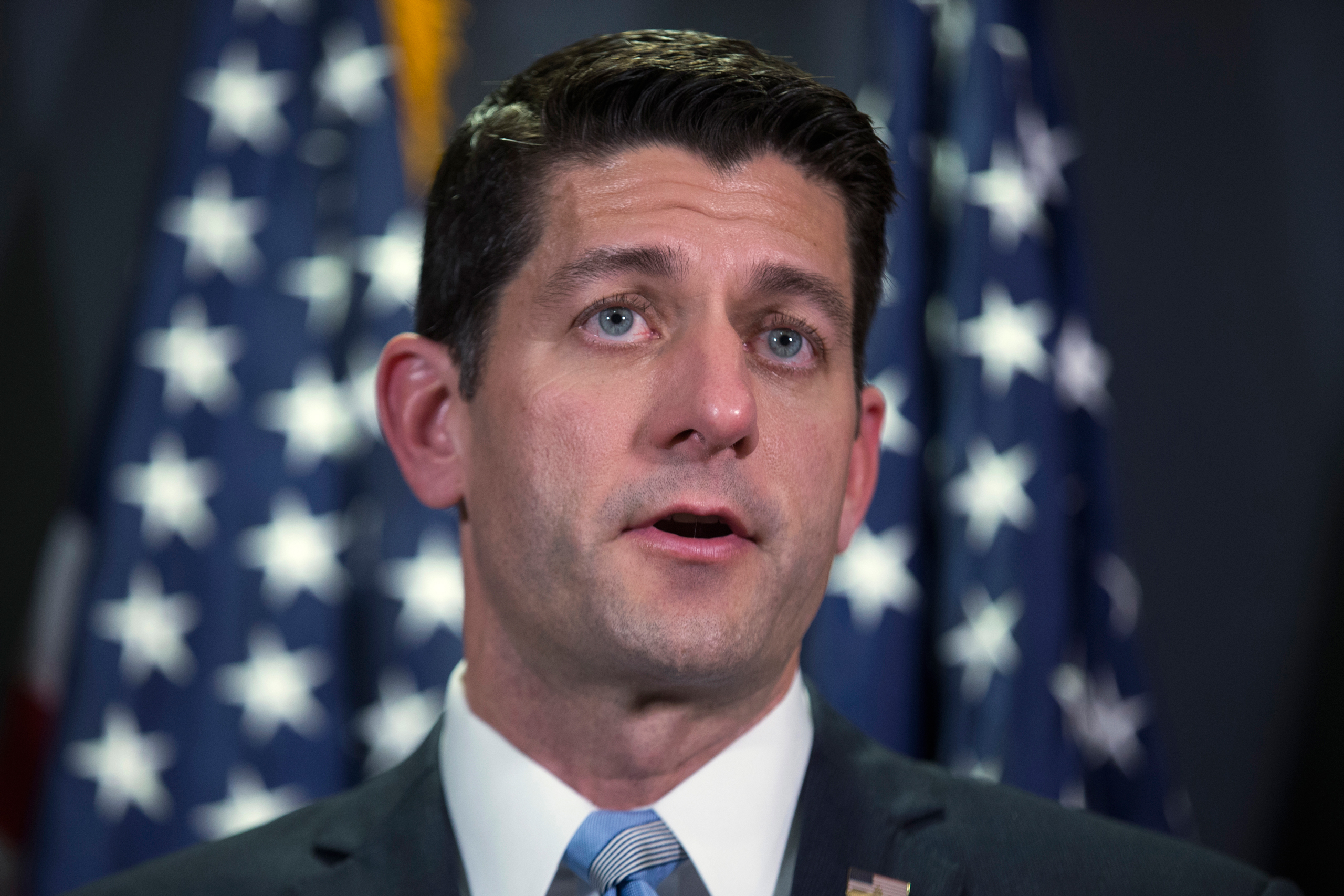 FILE - In this April 19, 2016 file photo, House Speaker Paul Ryan of Wis. speaks in Washington. Donald Trump says he was really surprised by House Speaker Paul Ryan's rebuff of him as the presumptive Republican presidential nominee. But GOP chief Reince 