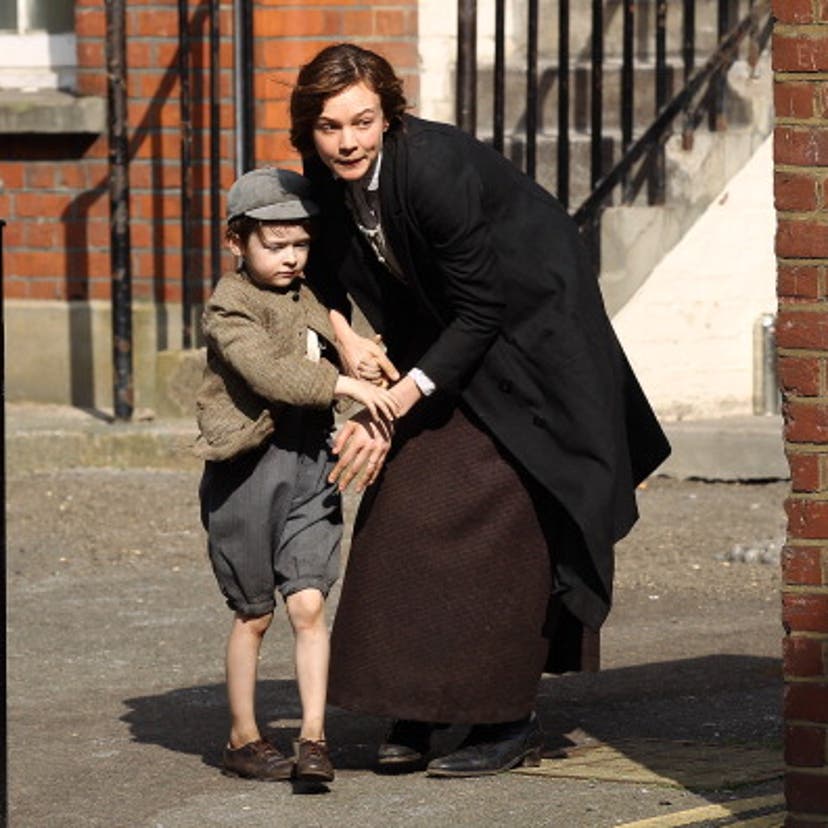 Actress Carey Mulligan sighted during filming 'Suffragette' in London, England on March 14, 2014.