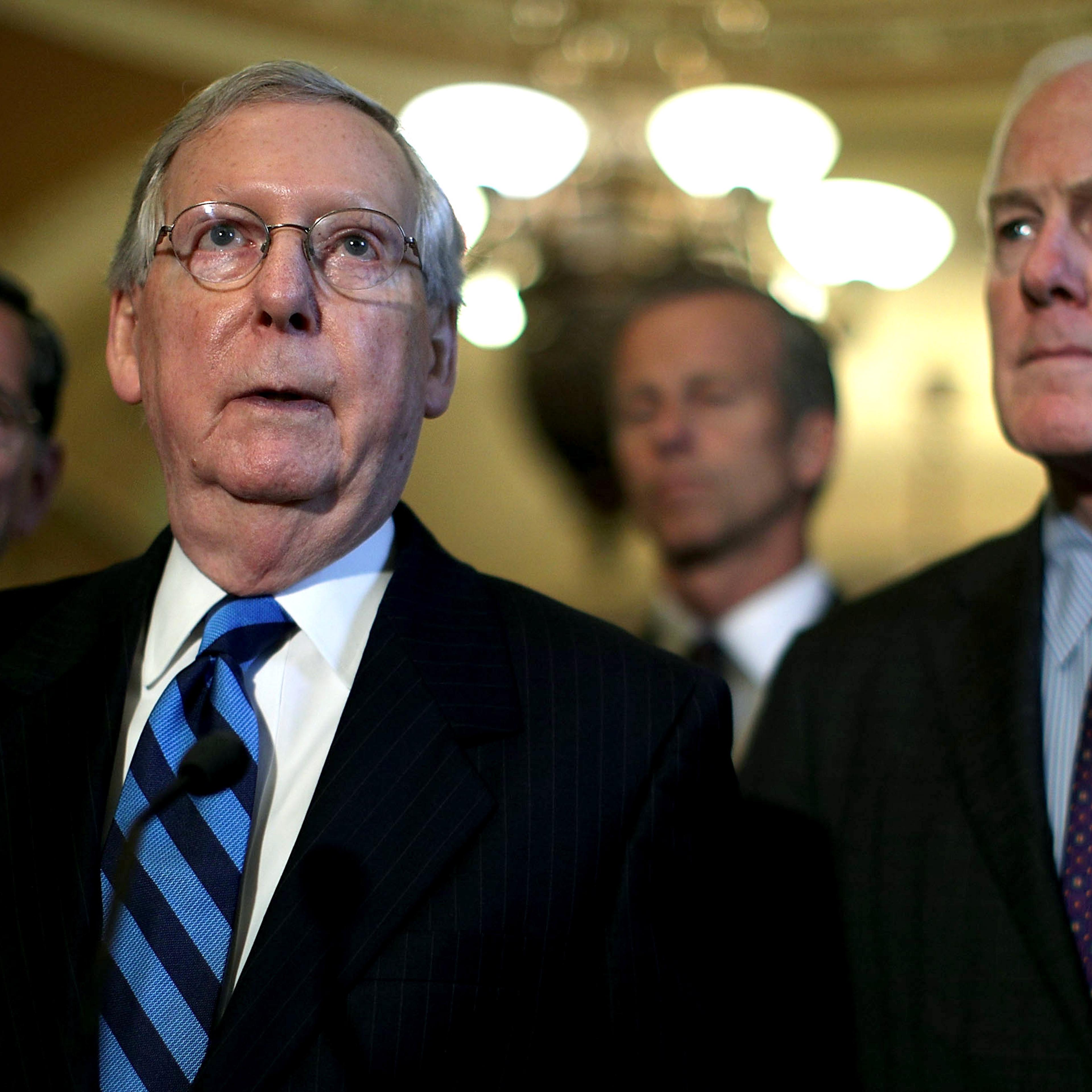 Senate Lawmakers Address The Media After Their Weekly Policy Luncheons