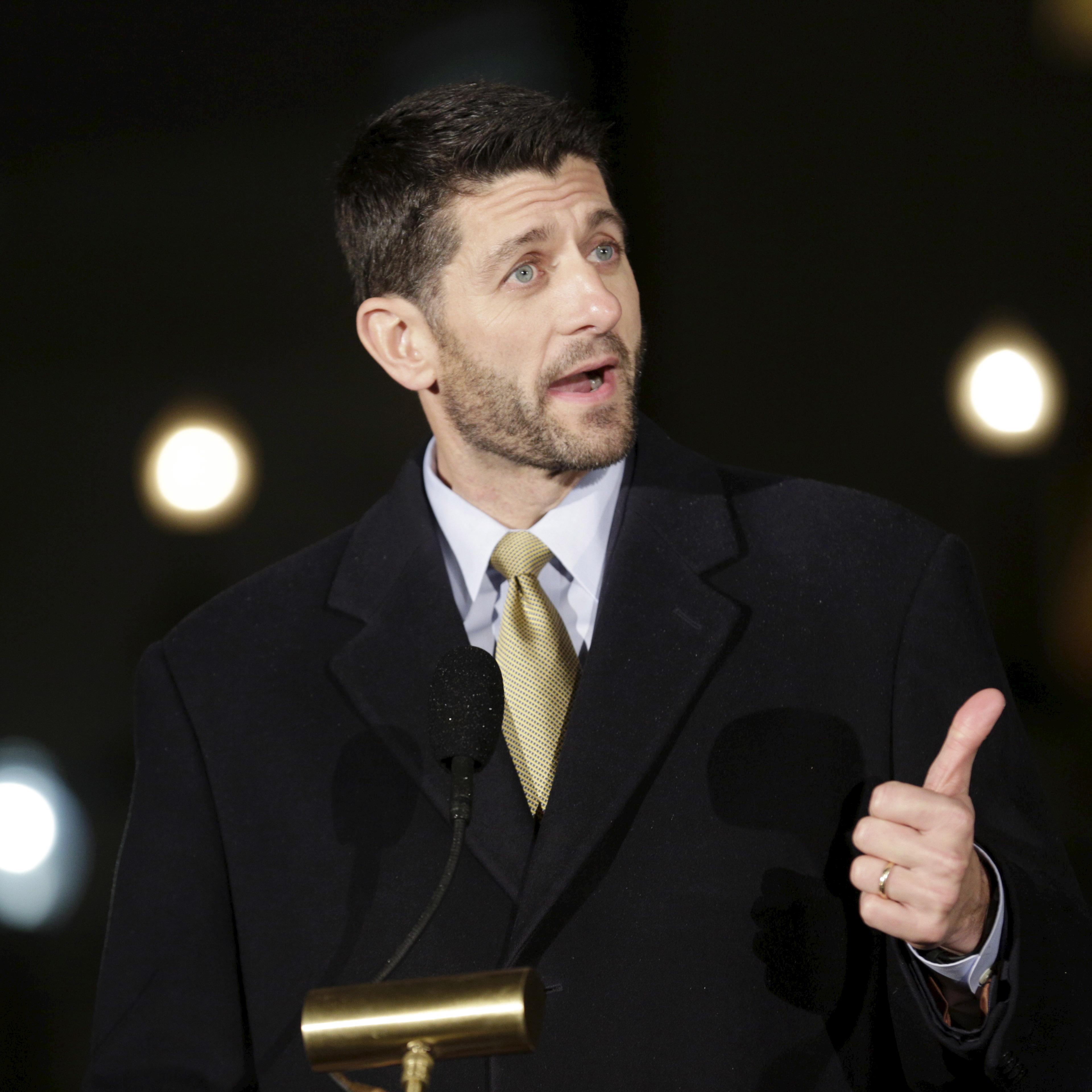 U.S. House Speaker Paul Ryan (R-WI) speaks at the annual U.S. Capitol Christmas Tree lighting in Washington