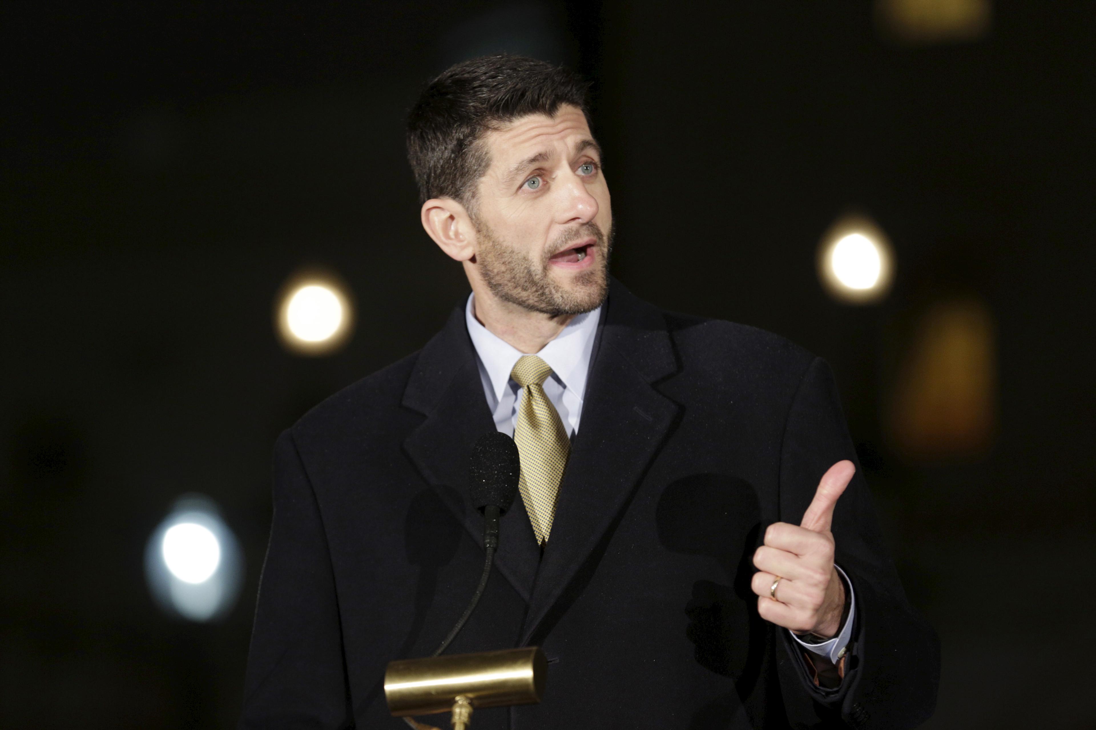 U.S. House Speaker Paul Ryan (R-WI) speaks at the annual U.S. Capitol Christmas Tree lighting in Washington