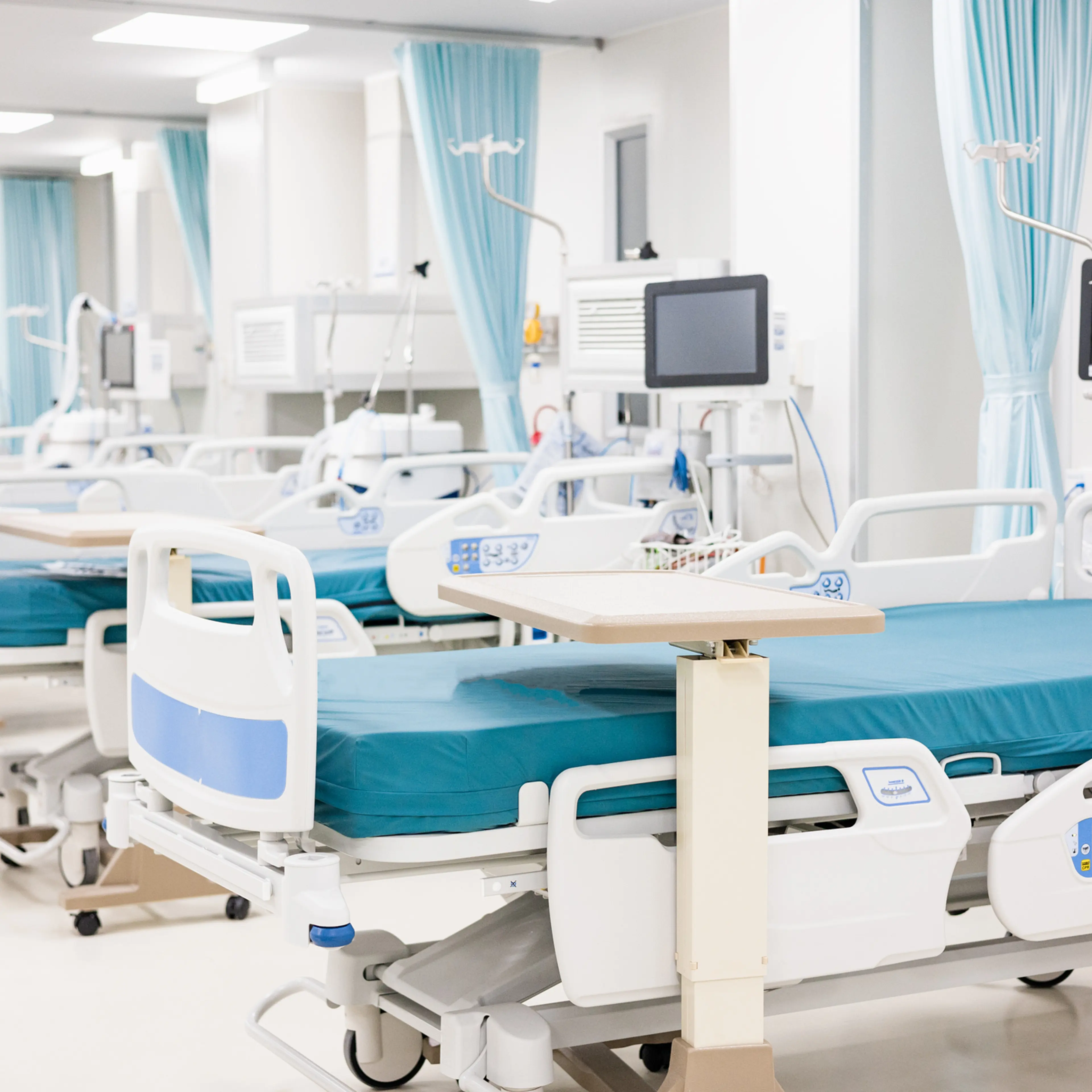 Modern Hospital Room with Ventilator System in Intensive Care Unit in Covid pandemic situation