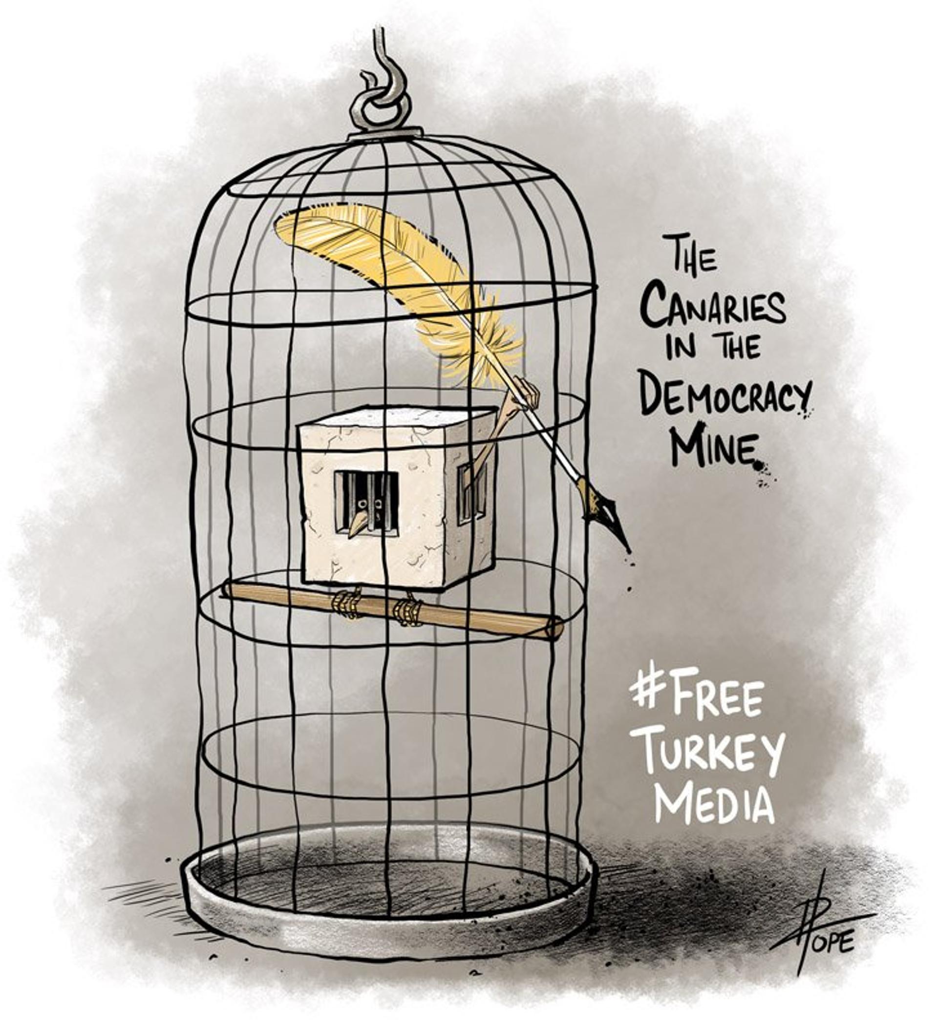 A cartoon for Amnesty International's FreeTurkeyMedia campaign by Dave Pope