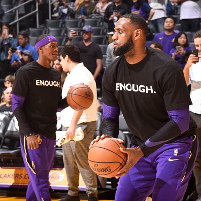 LeBron James #23 of the Los Angeles Lakers warms up before the game against the Atlanta Hawks on November 11, 2018 at STAPLES Center in Los Angeles, California.