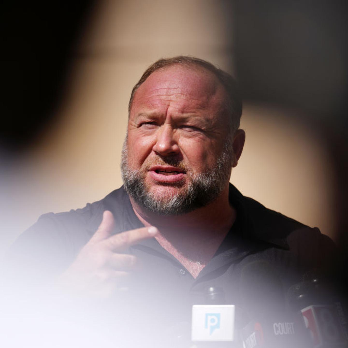 Alex Jones Speaks To The Media Outside The Sandy Hook Trial In Waterbury, Connecticut