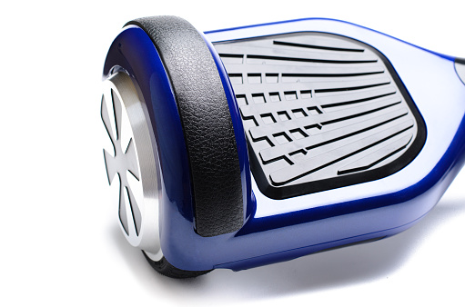 Close-up of dual wheel self-balancing scooter