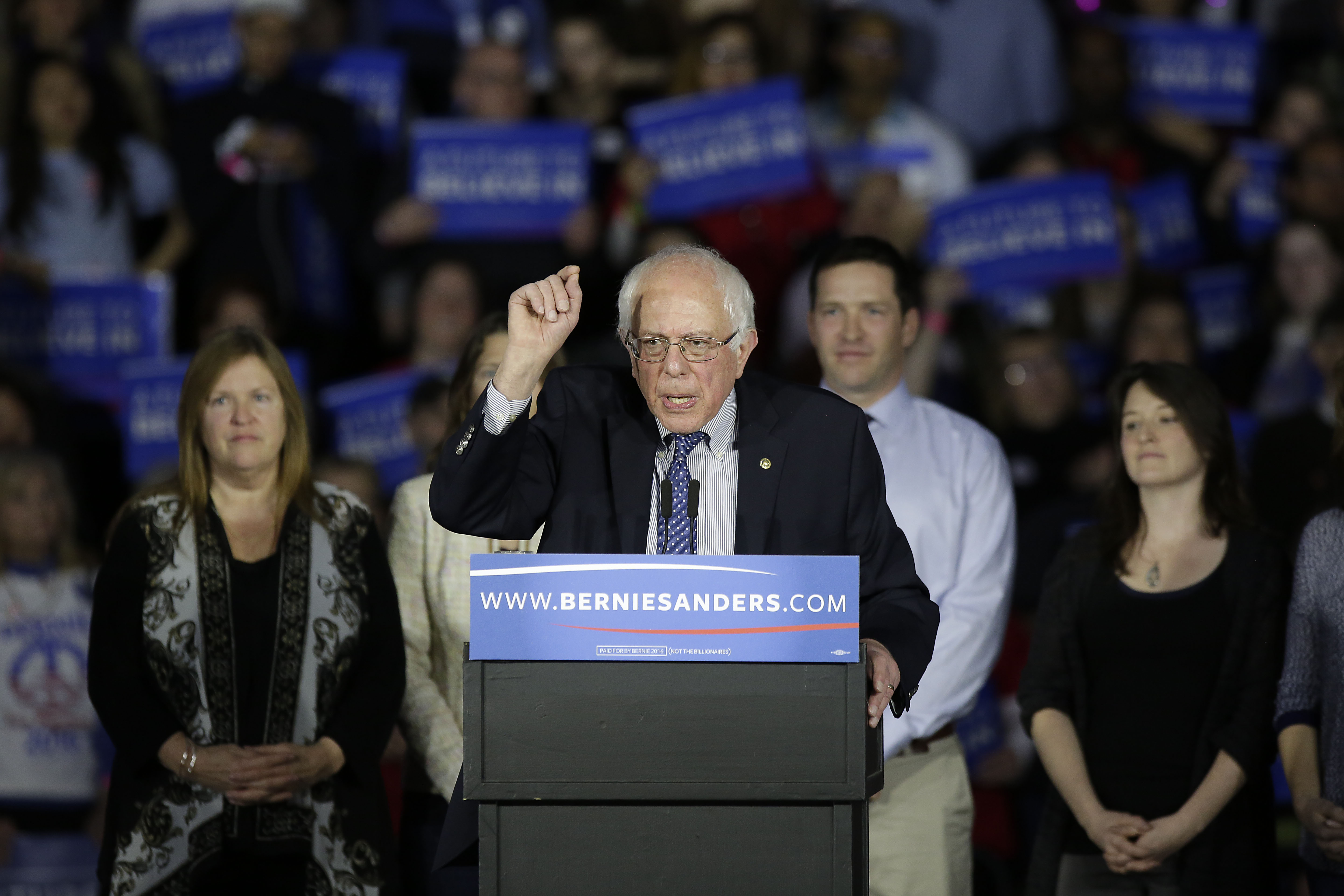 Bernie Sanders speaks during his Caucus night event at the at the Holiday Inn on Feb. 1, 2016 in Des Moines, Iowa.