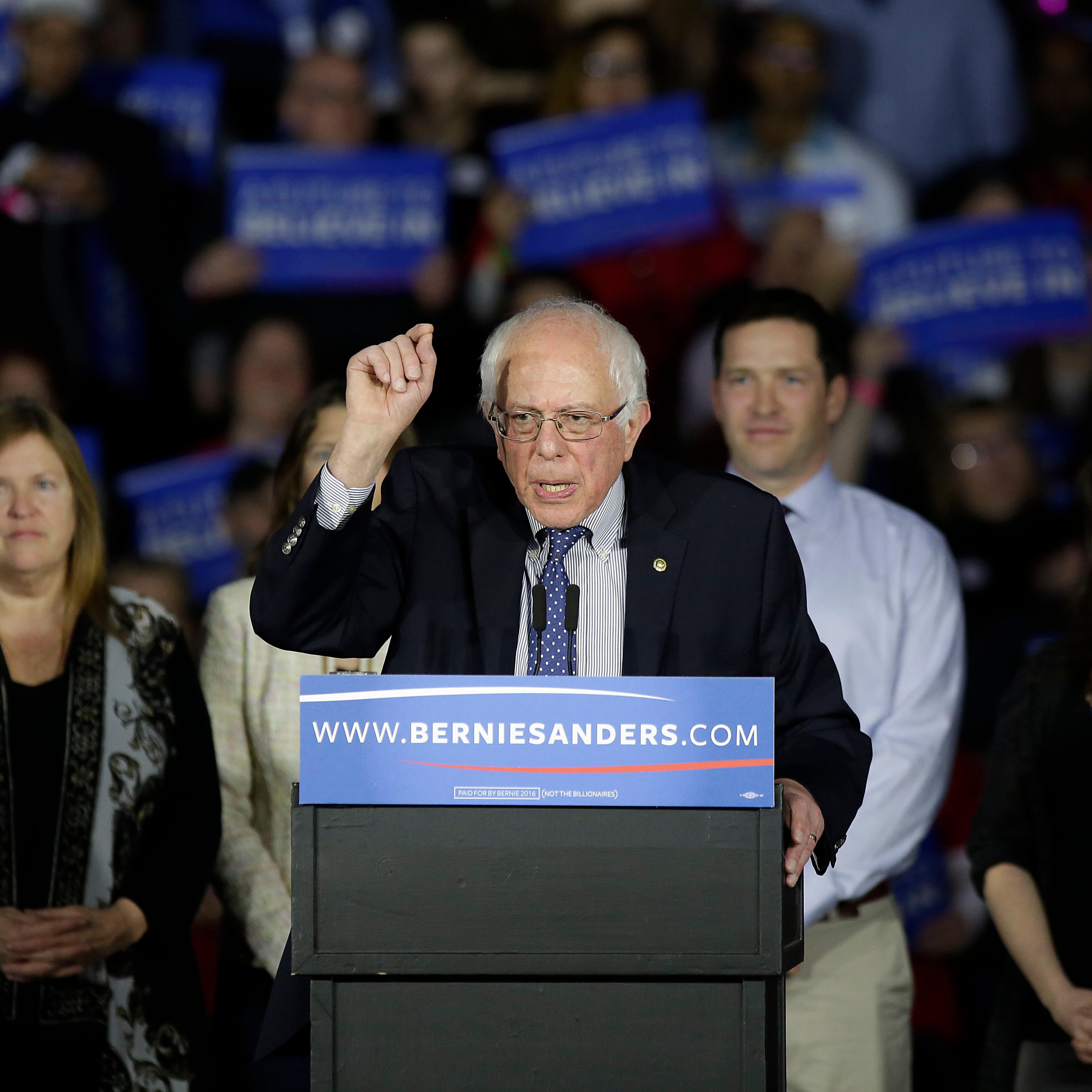 Bernie Sanders speaks during his Caucus night event at the at the Holiday Inn on Feb. 1, 2016 in Des Moines, Iowa.