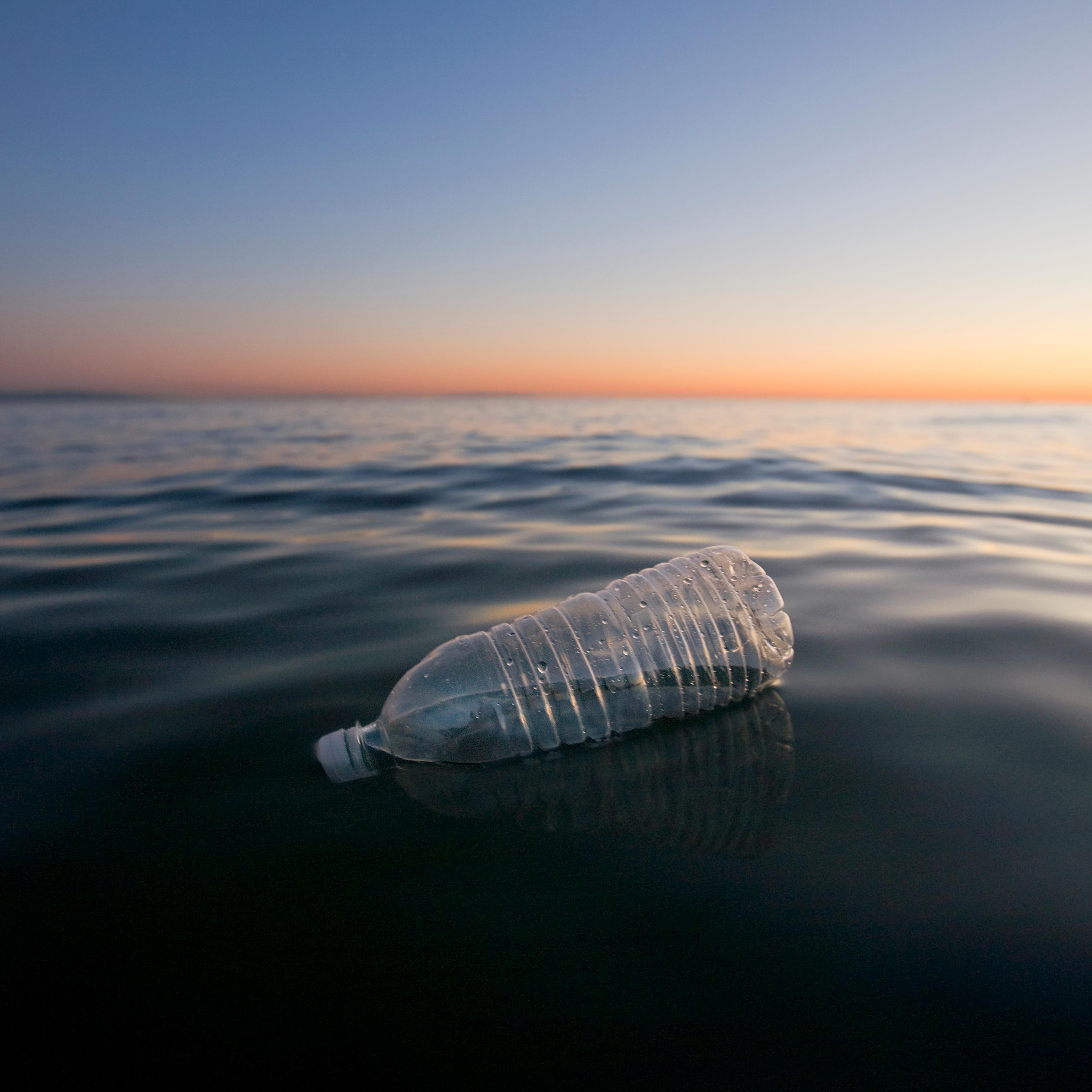 Plastic Water Bottle Floating in Pacific Ocean, Santa Monica, California, USA