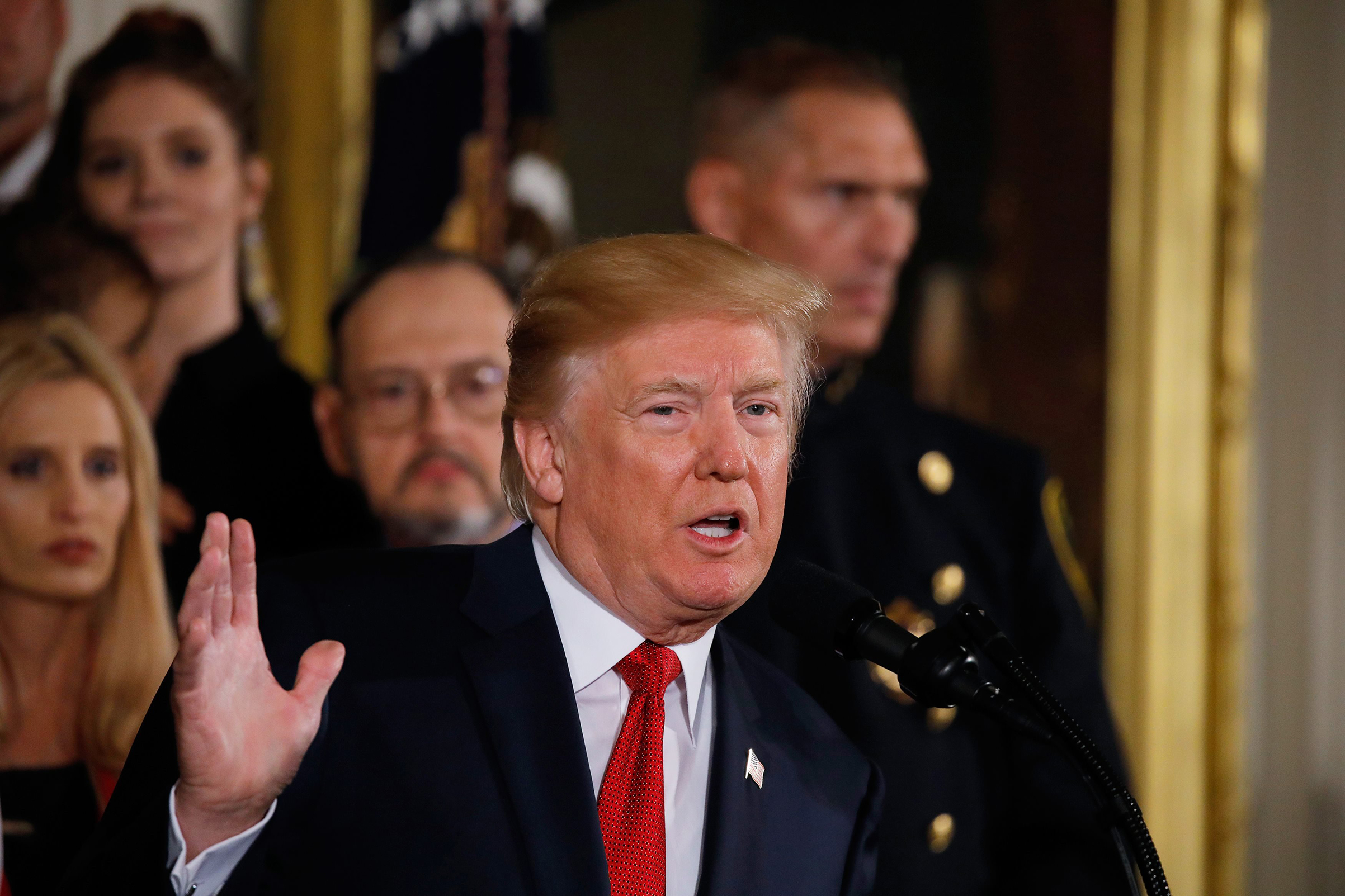 President Donald Trump speaks about administration plans to combat the nation's opioid crisis in the East Room of the White House in Washington, Oct. 26, 2017.