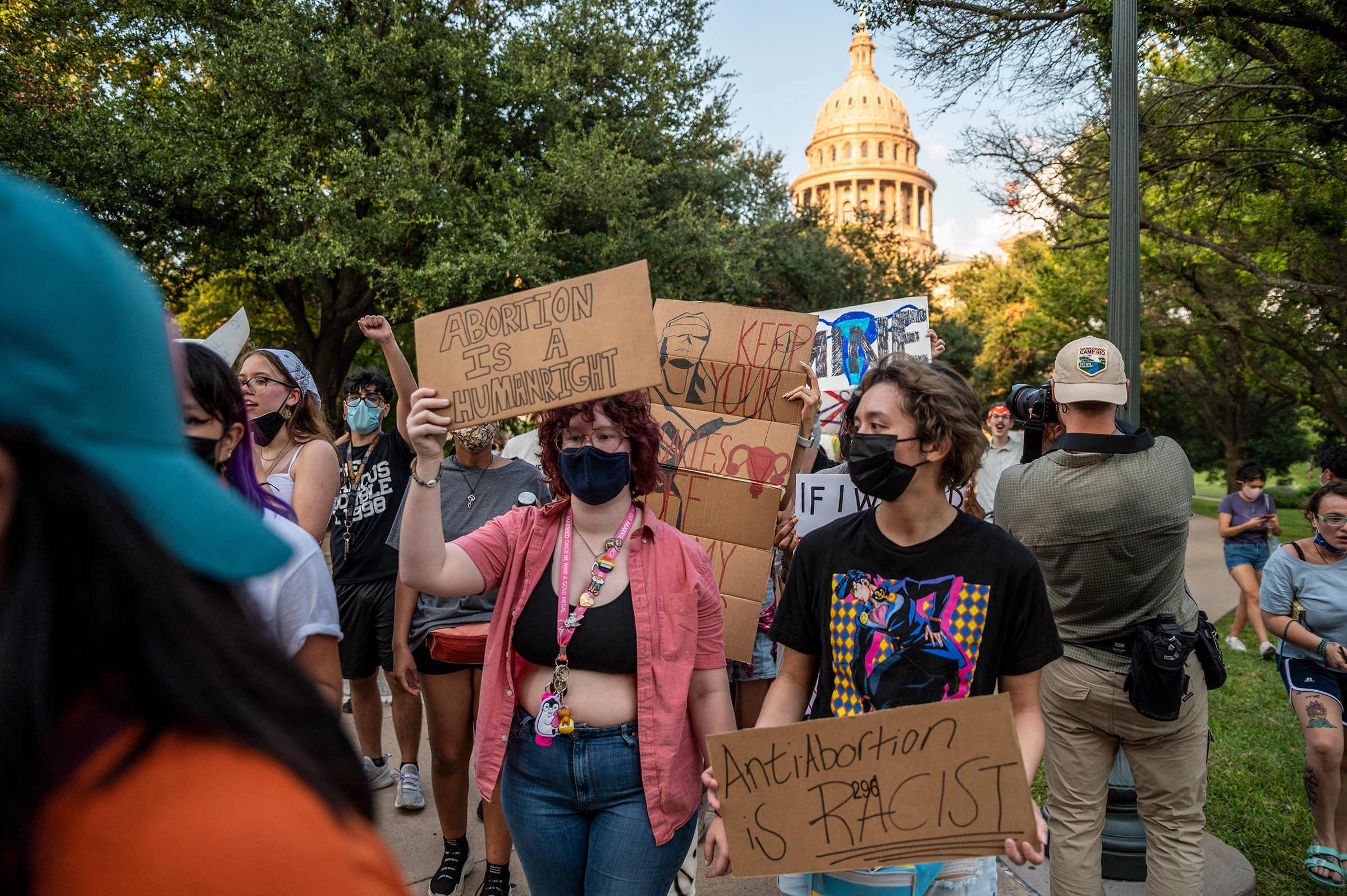 Pro-choice protesters march outside the Texas State Capitol in Austin on Sept. 1, 2021.