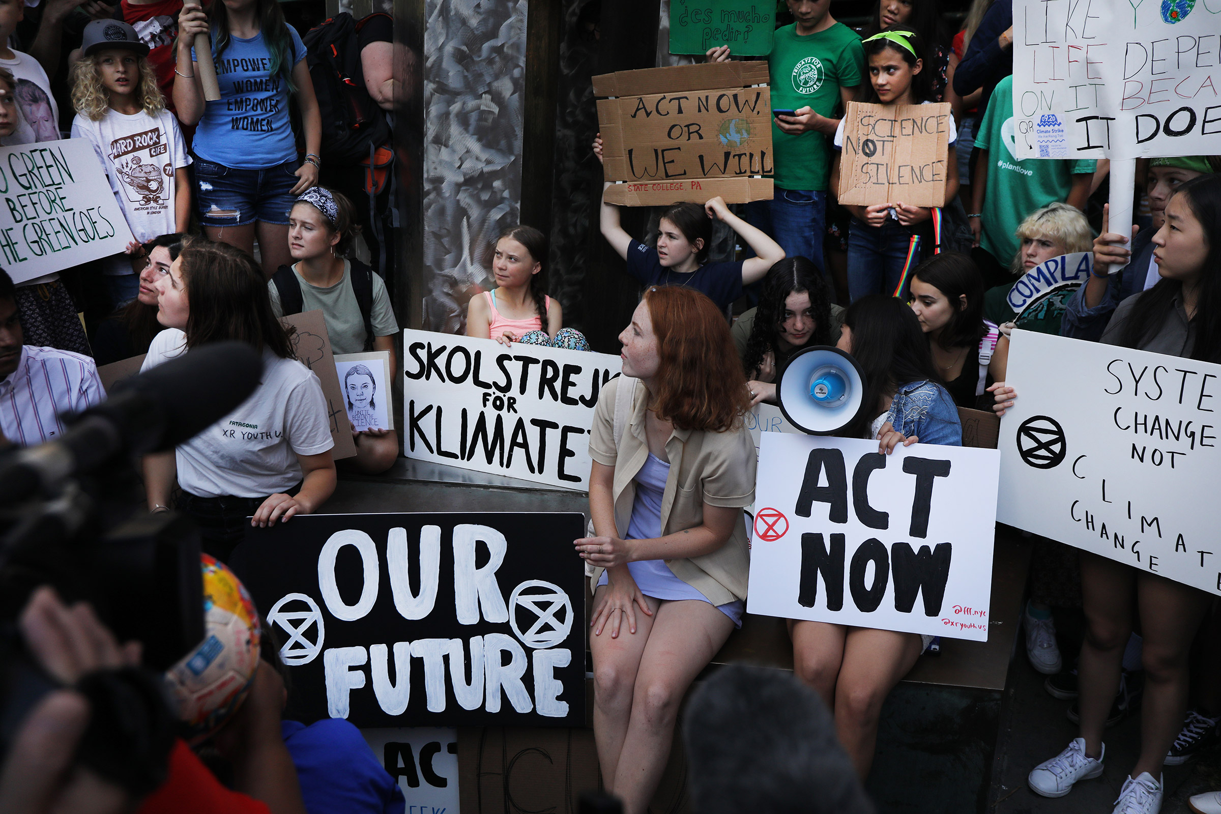 Greta Thunberg attends a protest in front of the United Nations in New York City in support of measures to stop climate change on Aug. 30, 2019.