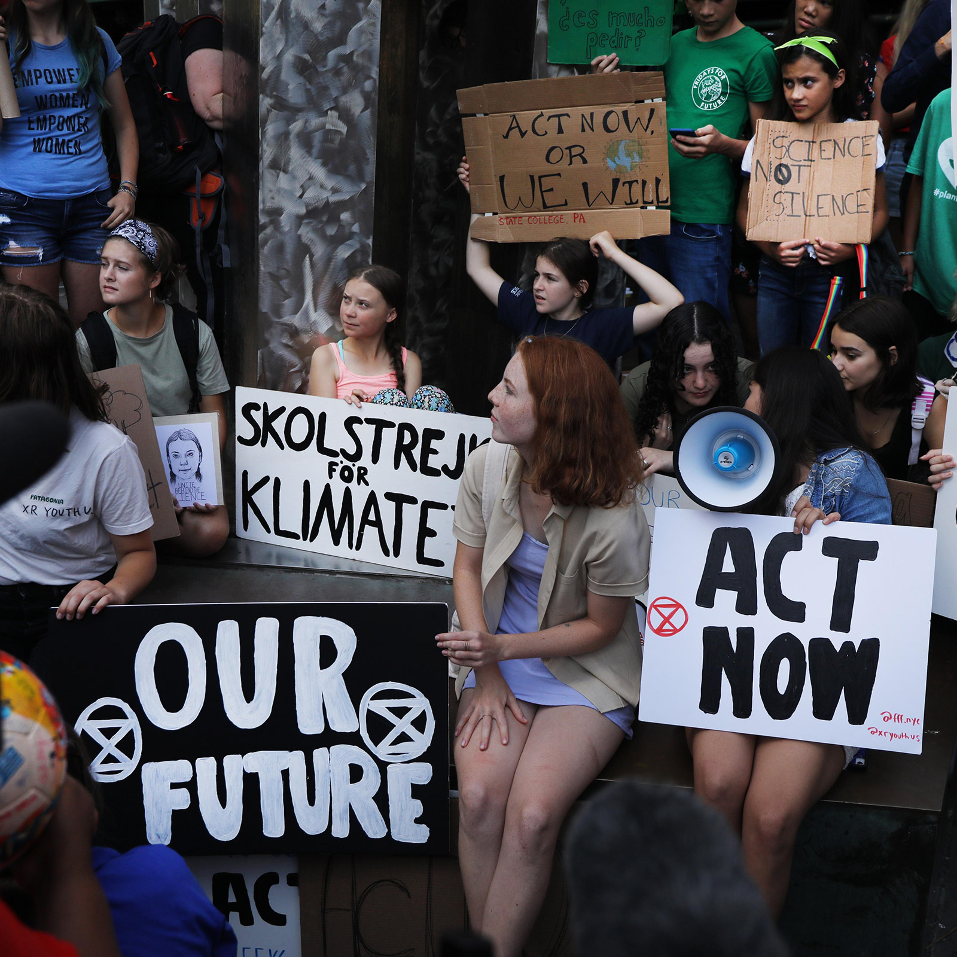 Greta Thunberg attends a protest in front of the United Nations in New York City in support of measures to stop climate change on Aug. 30, 2019.