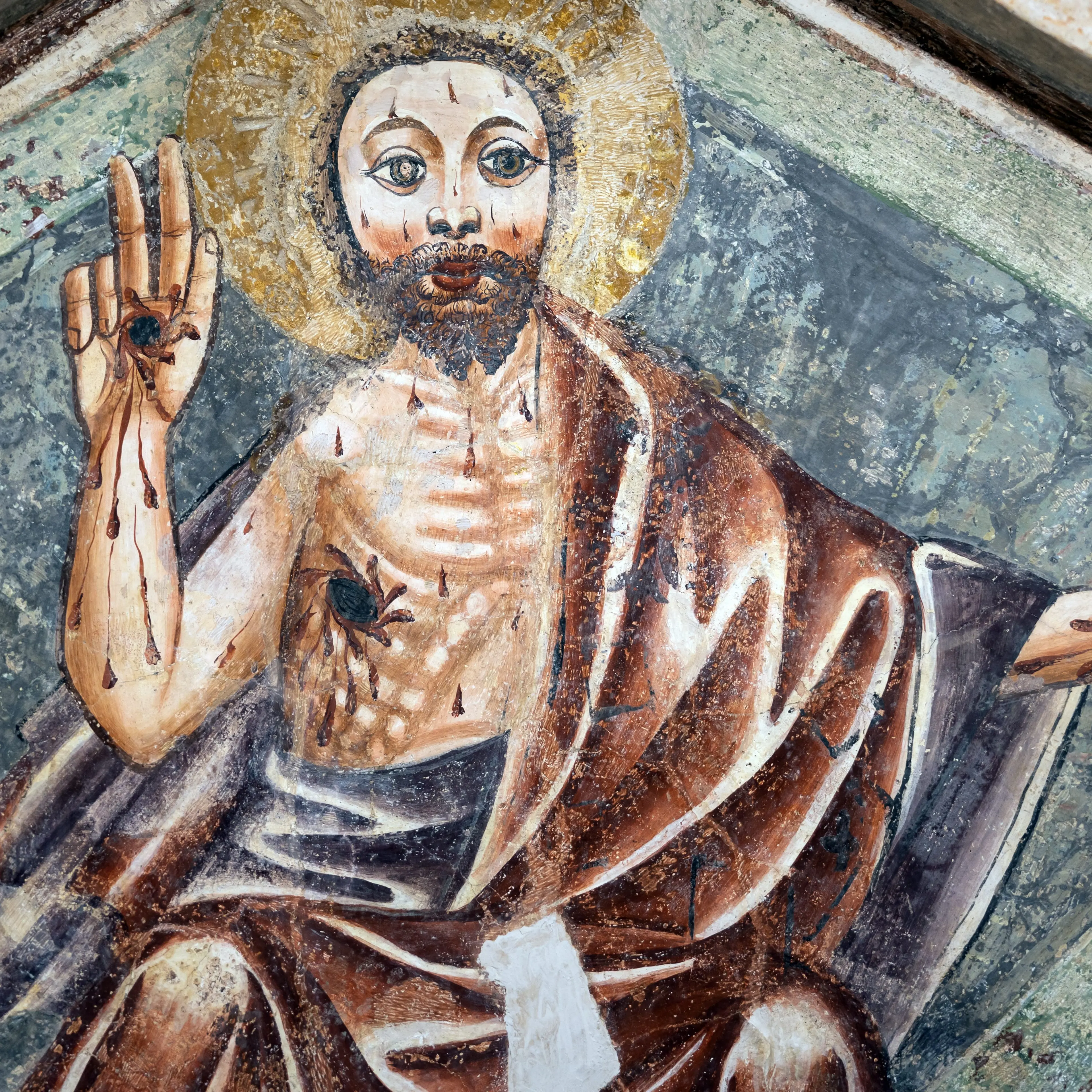 Antique Fresco of Jesus Christ After the Resurrection in Old Chapel