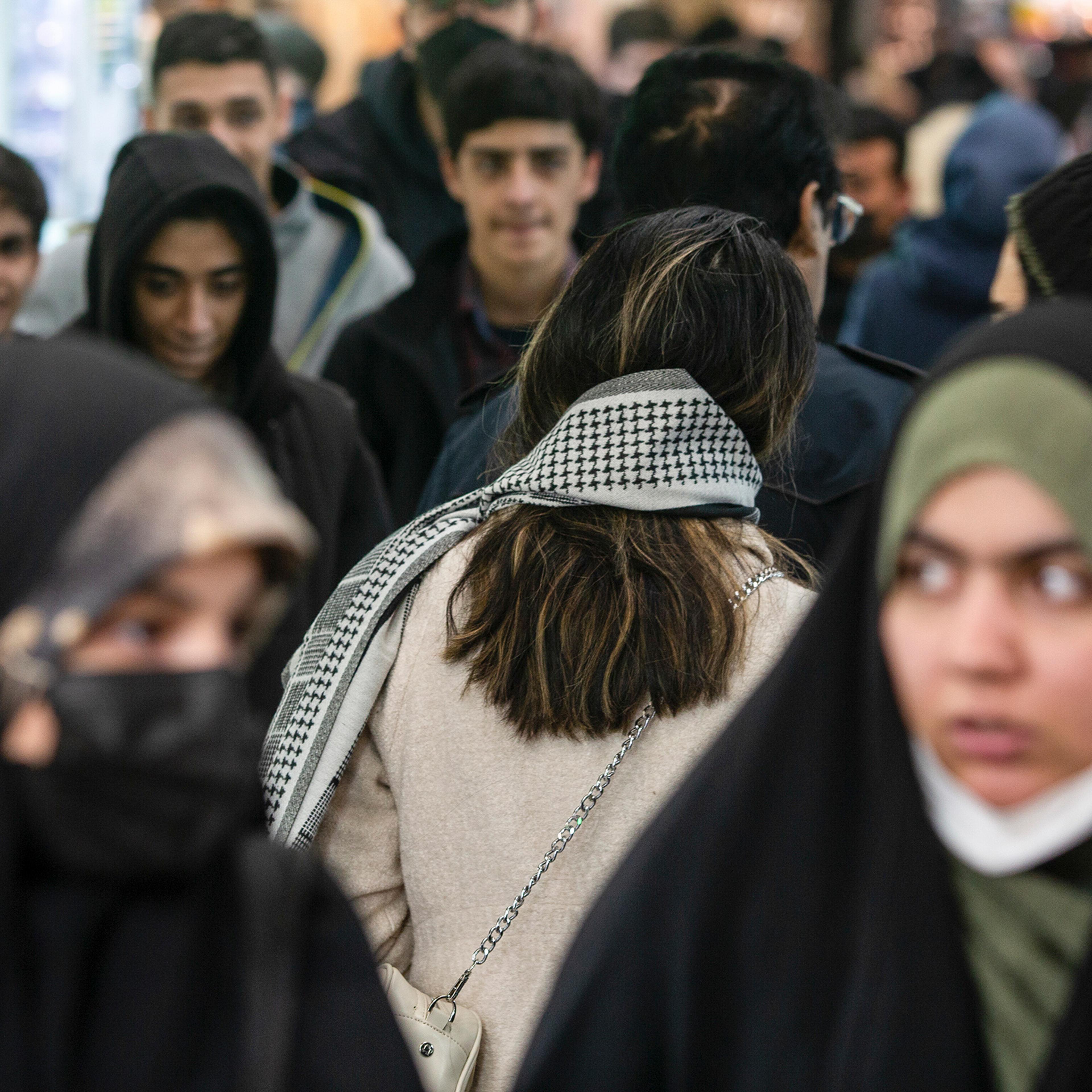 A woman, sans-head covering, at the Tajrish Bazaar in Tehran on Jan. 28. Defiant resistance to Iran's mandatory hijab law has spread across the country after nationwide protests that erupted last year.