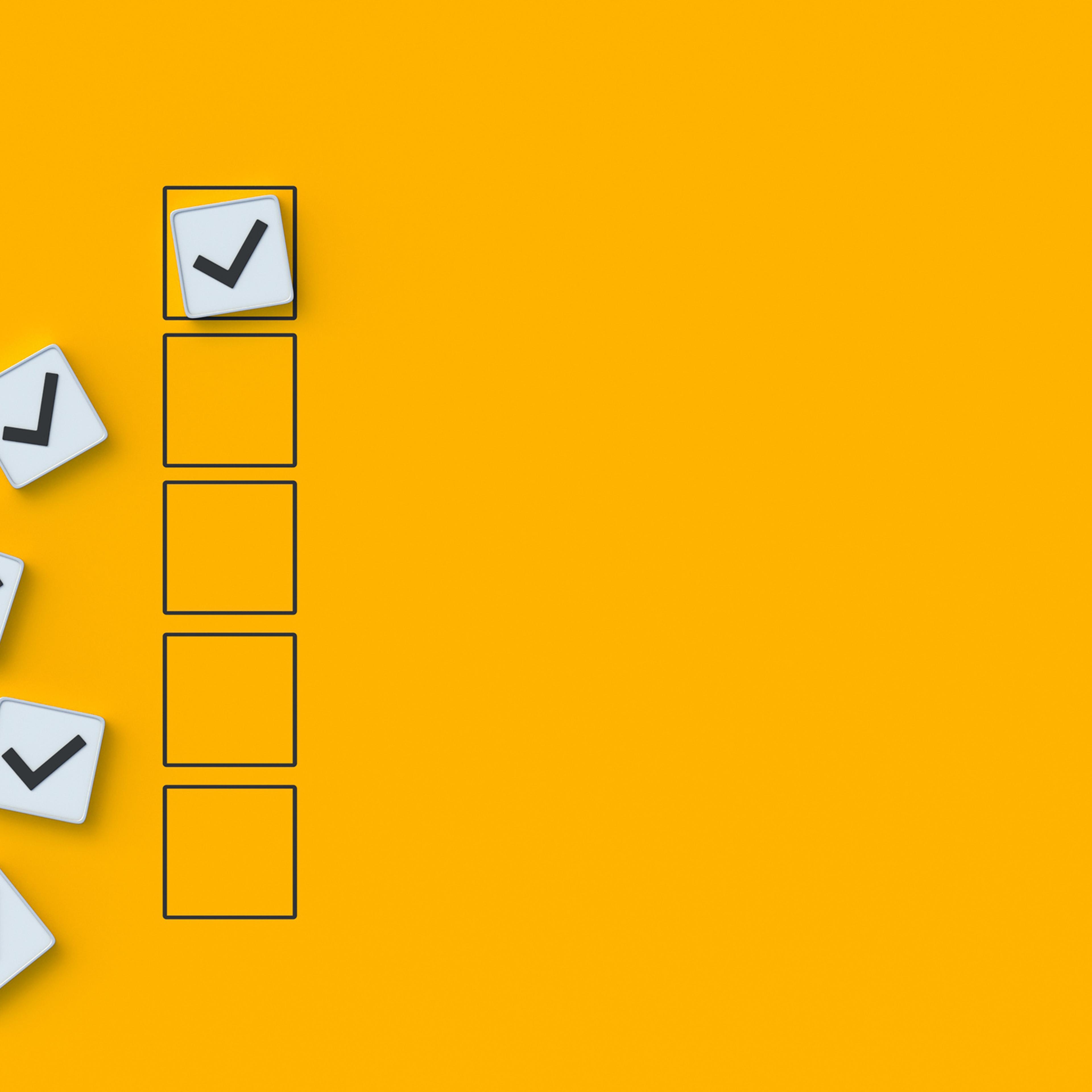 Checklist of completed work. Correct decision. Business concept. Completing daily tasks. School exam. Fact check. Options for solving the problem. Preparedness plan. Checkmark on button. 3d render