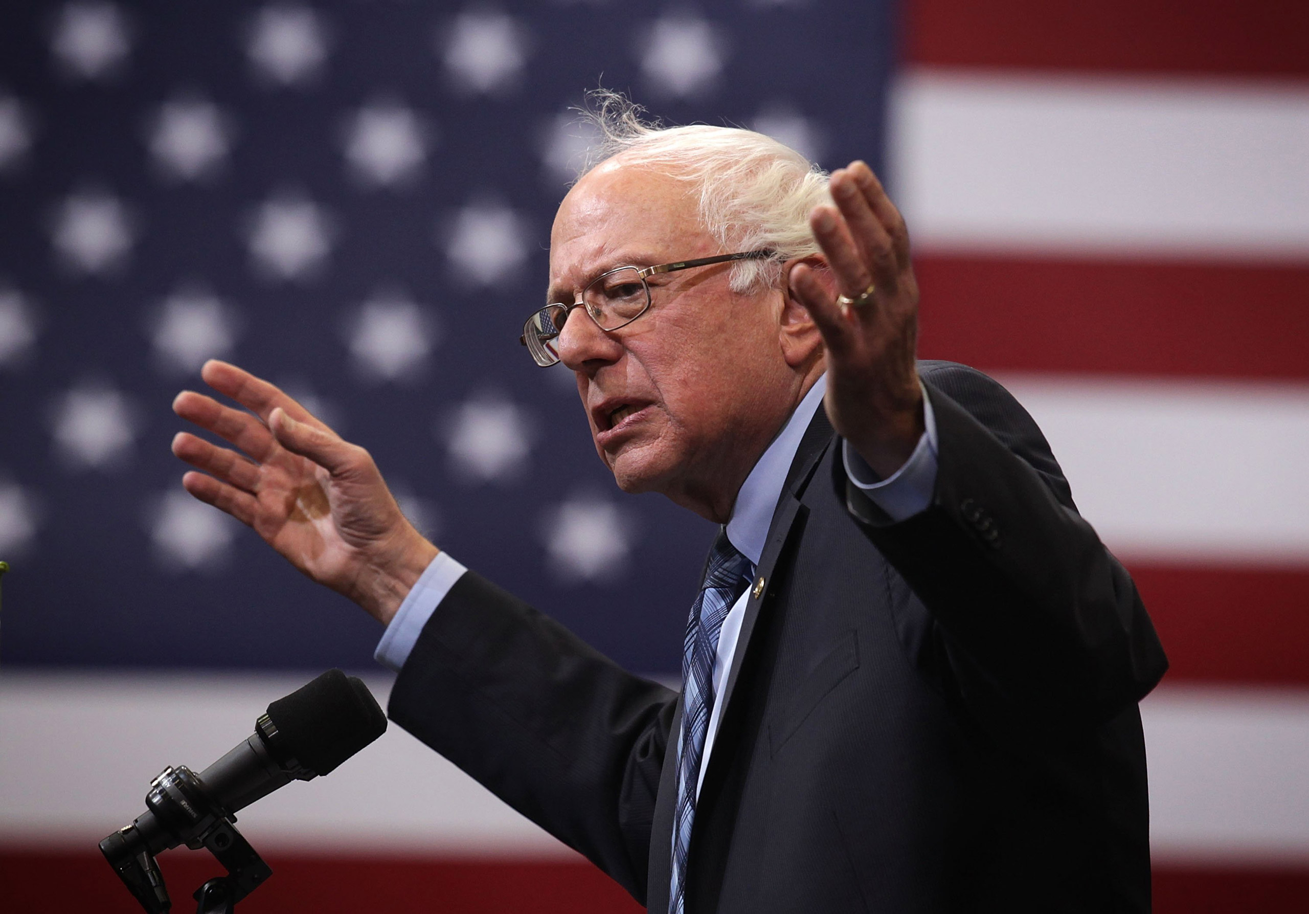 FAIRFAX, VA - OCTOBER 28: Democratic presidential candidate and U.S. Sen. Bernie Sanders (I-VT) speaks during a "National Student Town Hall" at George Mason University October 28, 2015 in Fairfax, Virginia. Sen. Sanders continued to campaign for the Demo
