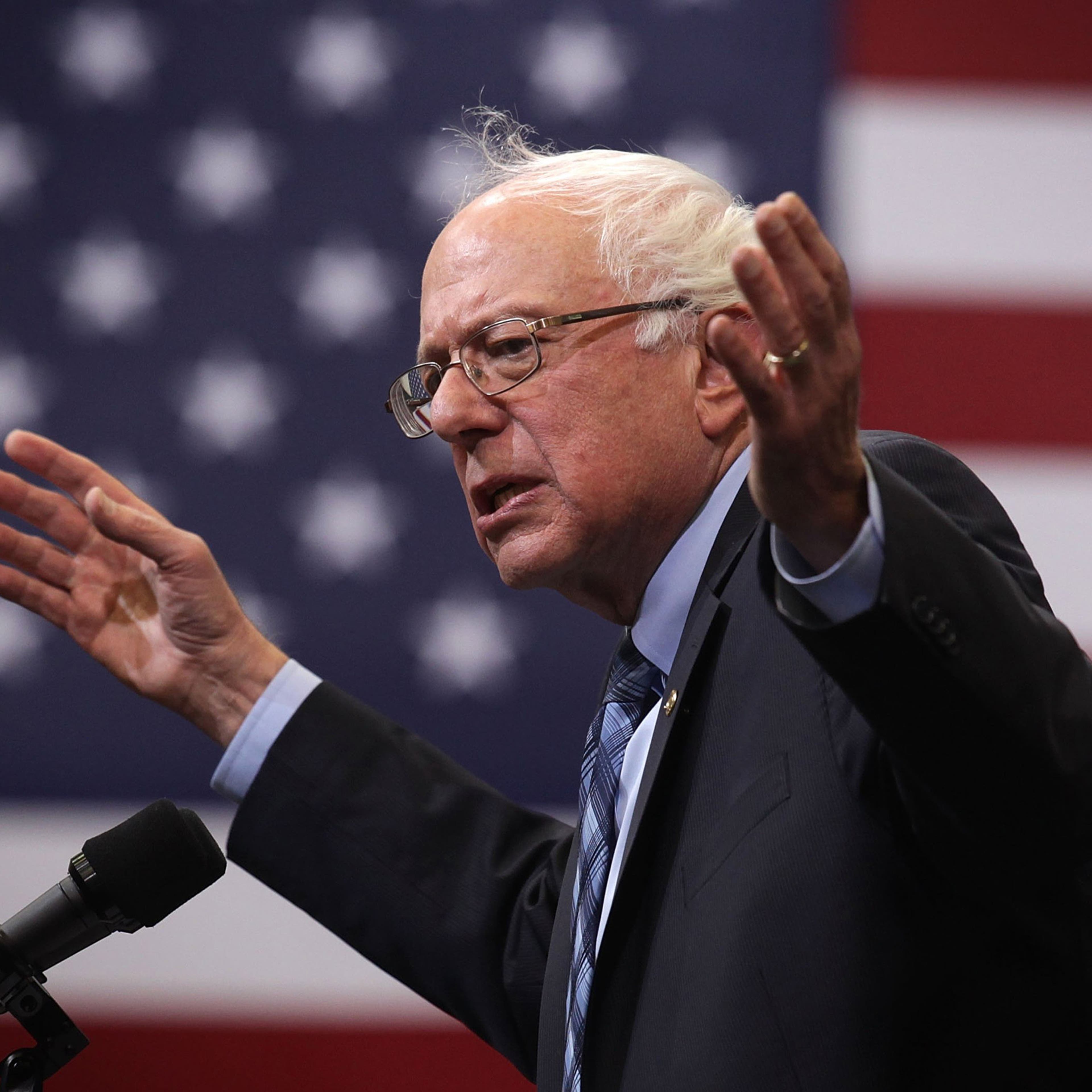 FAIRFAX, VA - OCTOBER 28: Democratic presidential candidate and U.S. Sen. Bernie Sanders (I-VT) speaks during a "National Student Town Hall" at George Mason University October 28, 2015 in Fairfax, Virginia. Sen. Sanders continued to campaign for the Demo