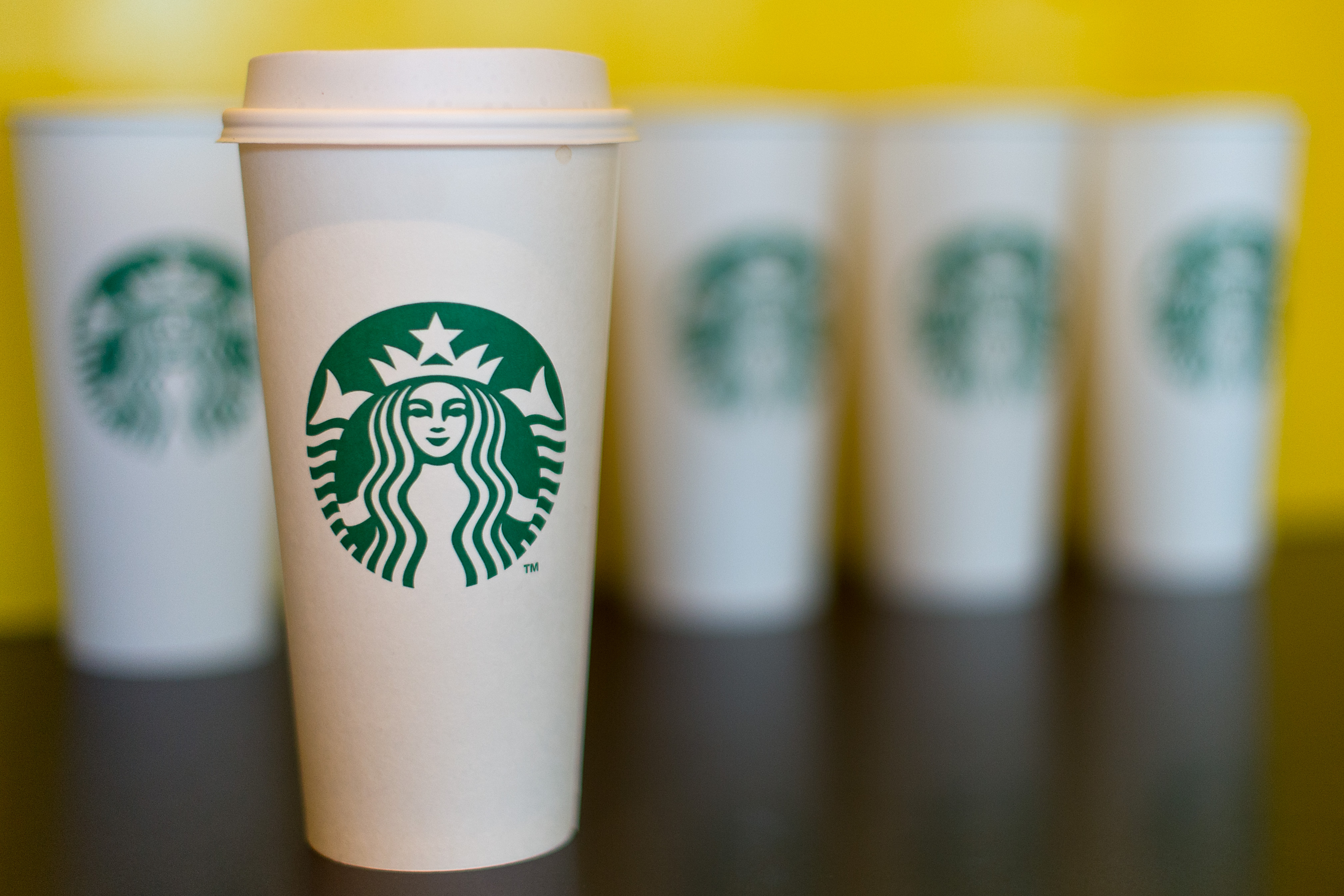 A collection of venti sized Starbucks take away cups on February 18, 2016 in London, England.