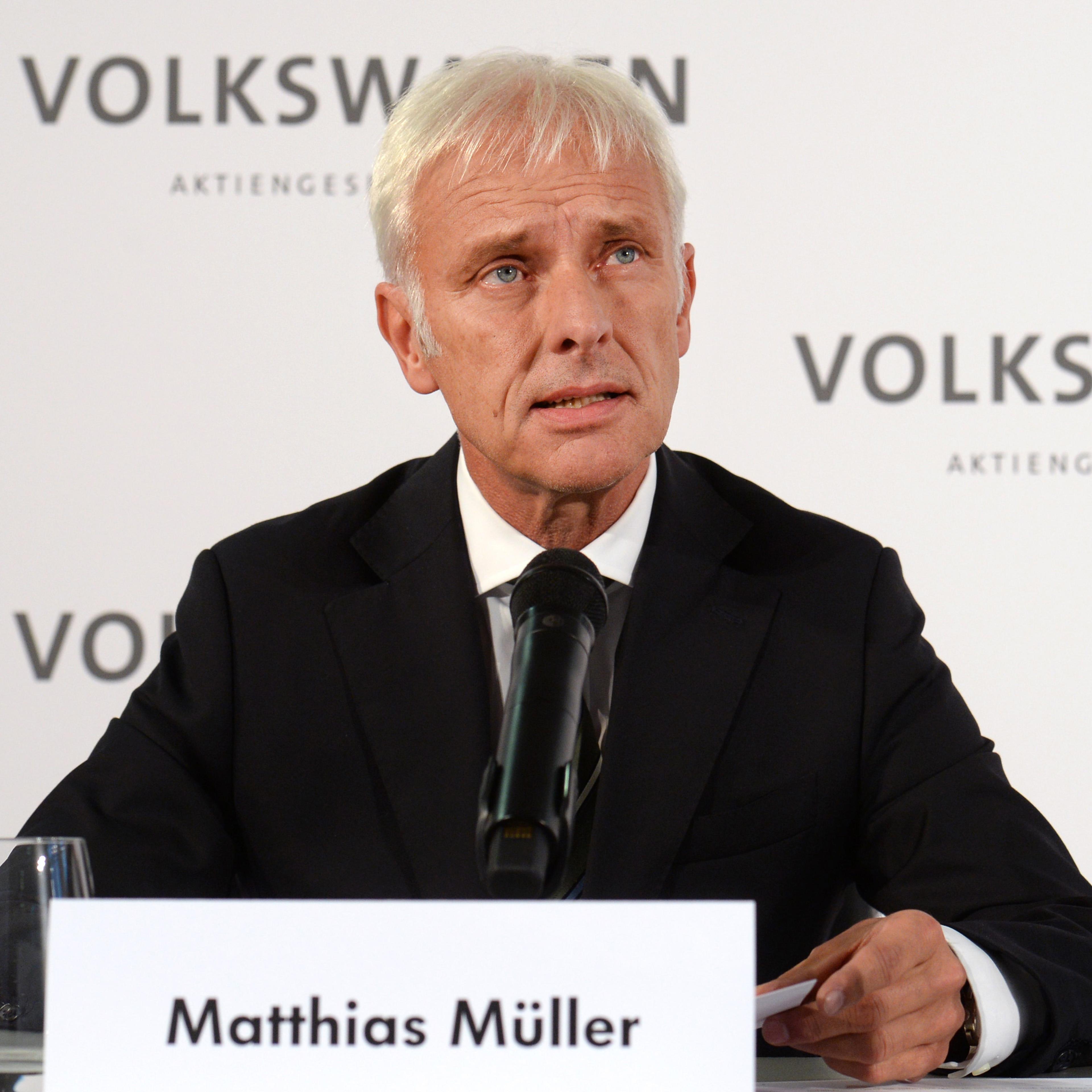 Matthias Mueller, the new chief executive of Volkswagen AG, holds a press conference at the VW factory in in Wolfsburg, Germany, 25 September 2015.