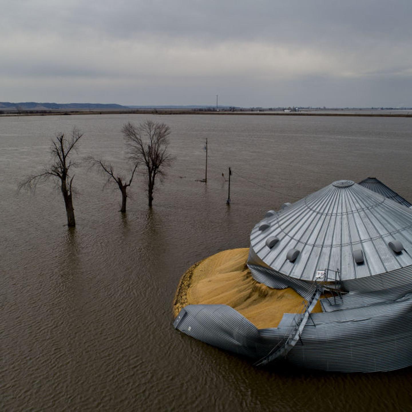Floodwaters surround Iowa grain silo