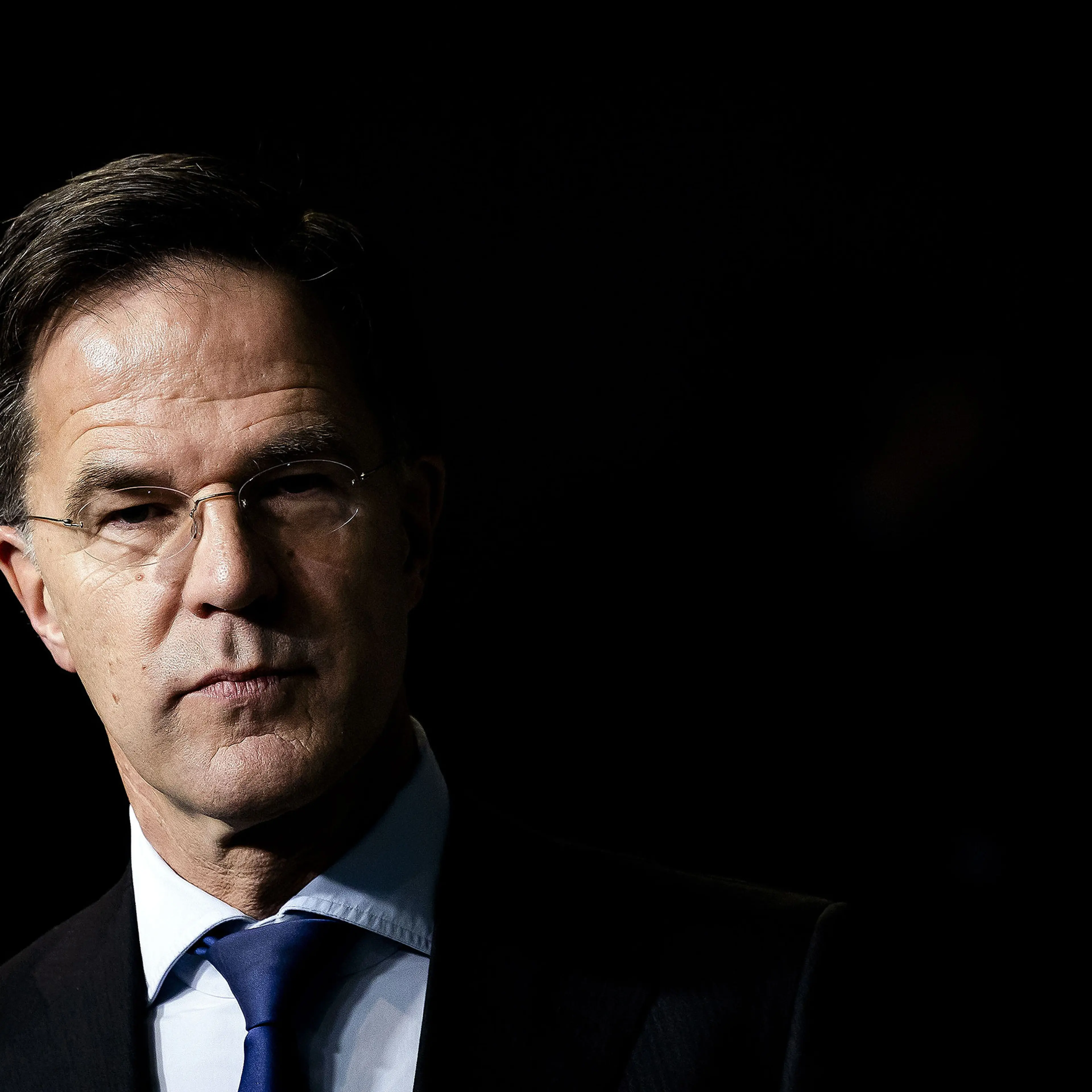 Secretary-General Mark Rutte speaks to the press at NATO headquarters ahead of a meeting of the defense ministers of the 32 NATO countries, in Brussels, Belgium.