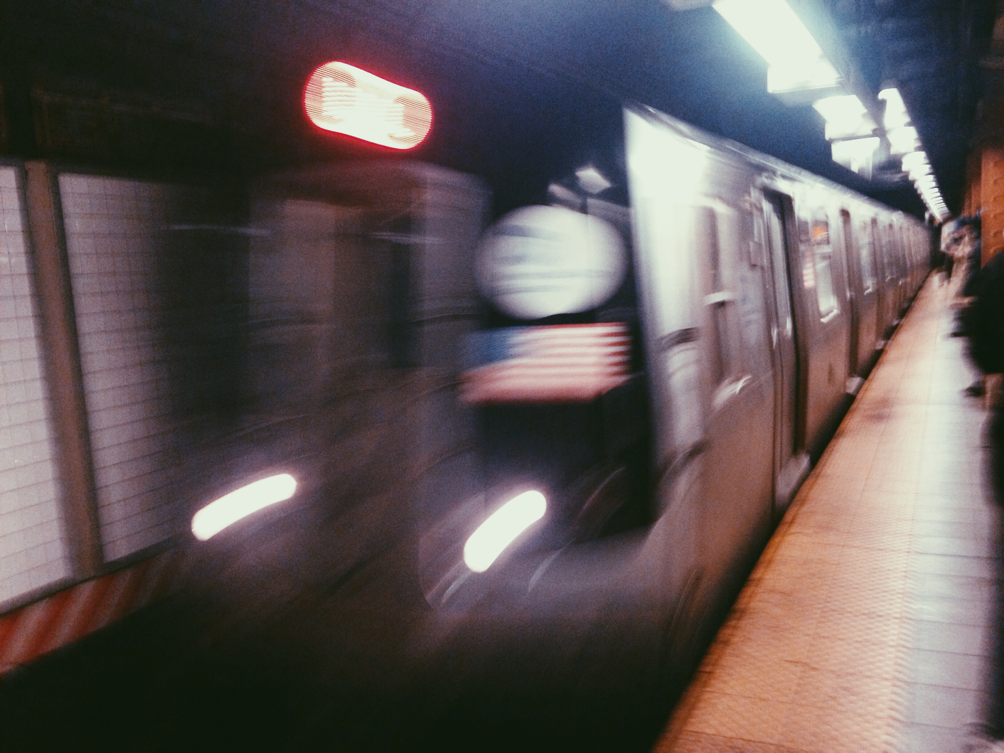 Nyc subway train in. Motion