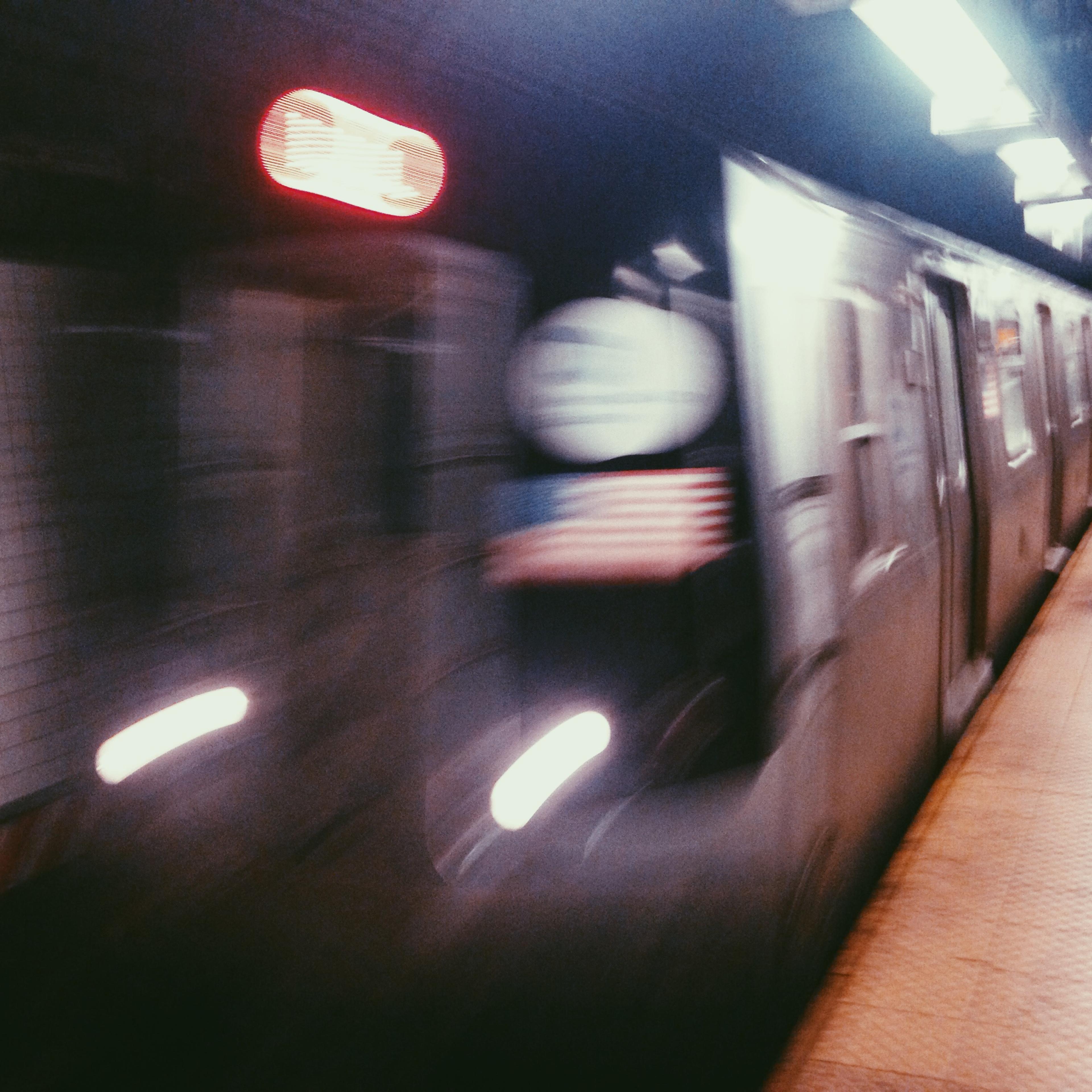 Nyc subway train in. Motion