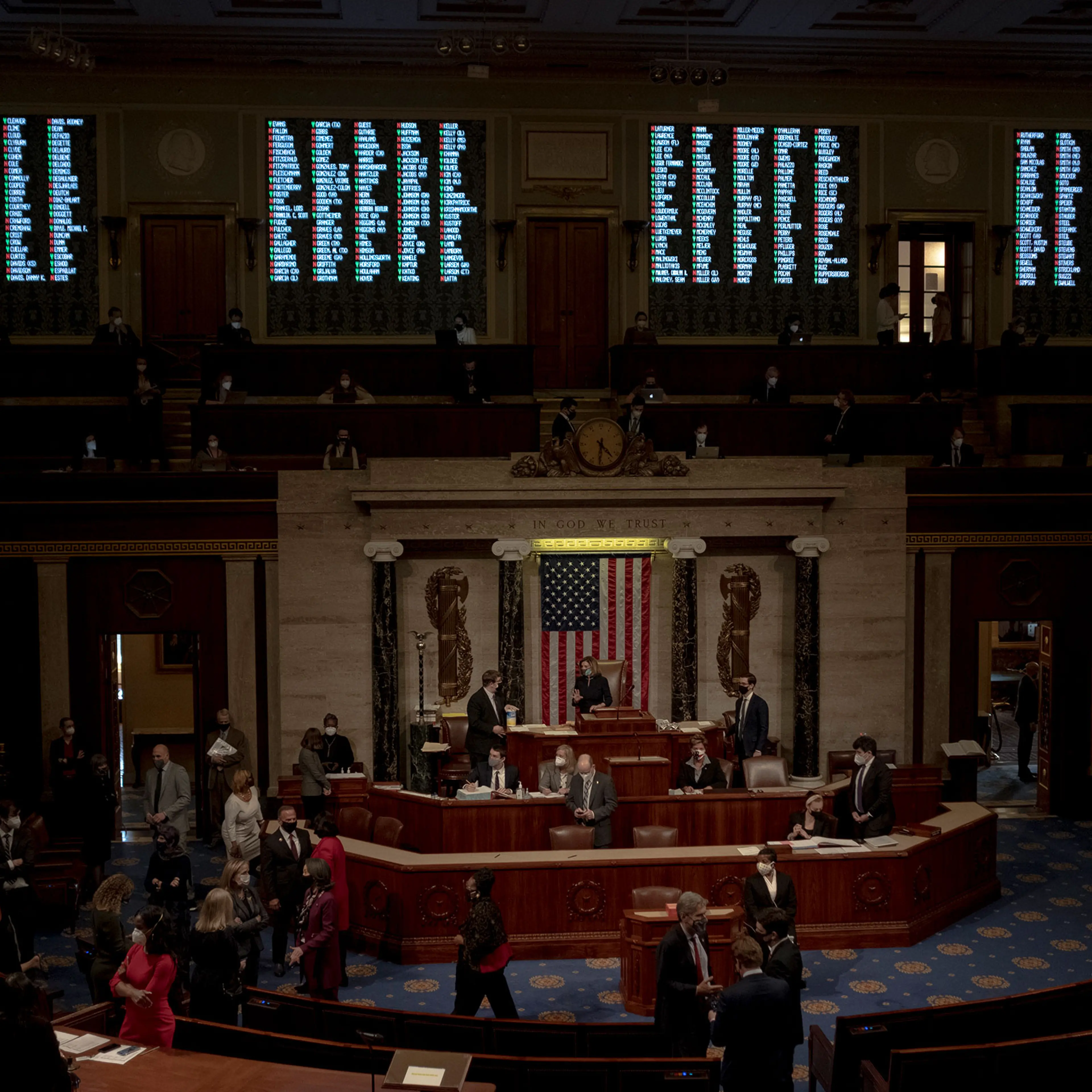Speaker Nancy Pelosi presides over the vote on the impeachment article against President Donald Trump at the Capitol in Washington, on Jan.13, 2020.