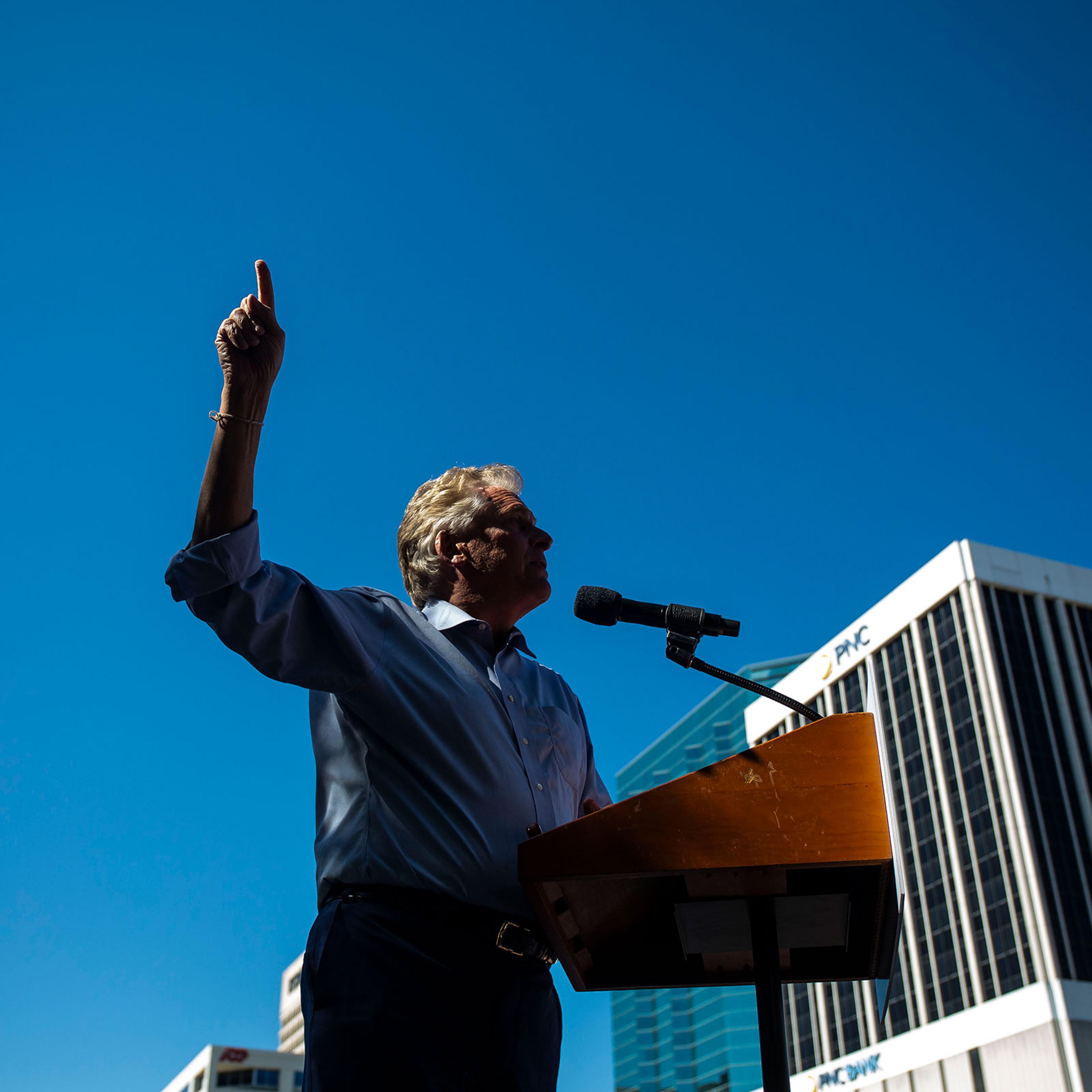Former Virginia Governor Terry McAuliffe speaks during a Souls to the Polls rally on Oct. 17, 2021 in Norfolk, Va.