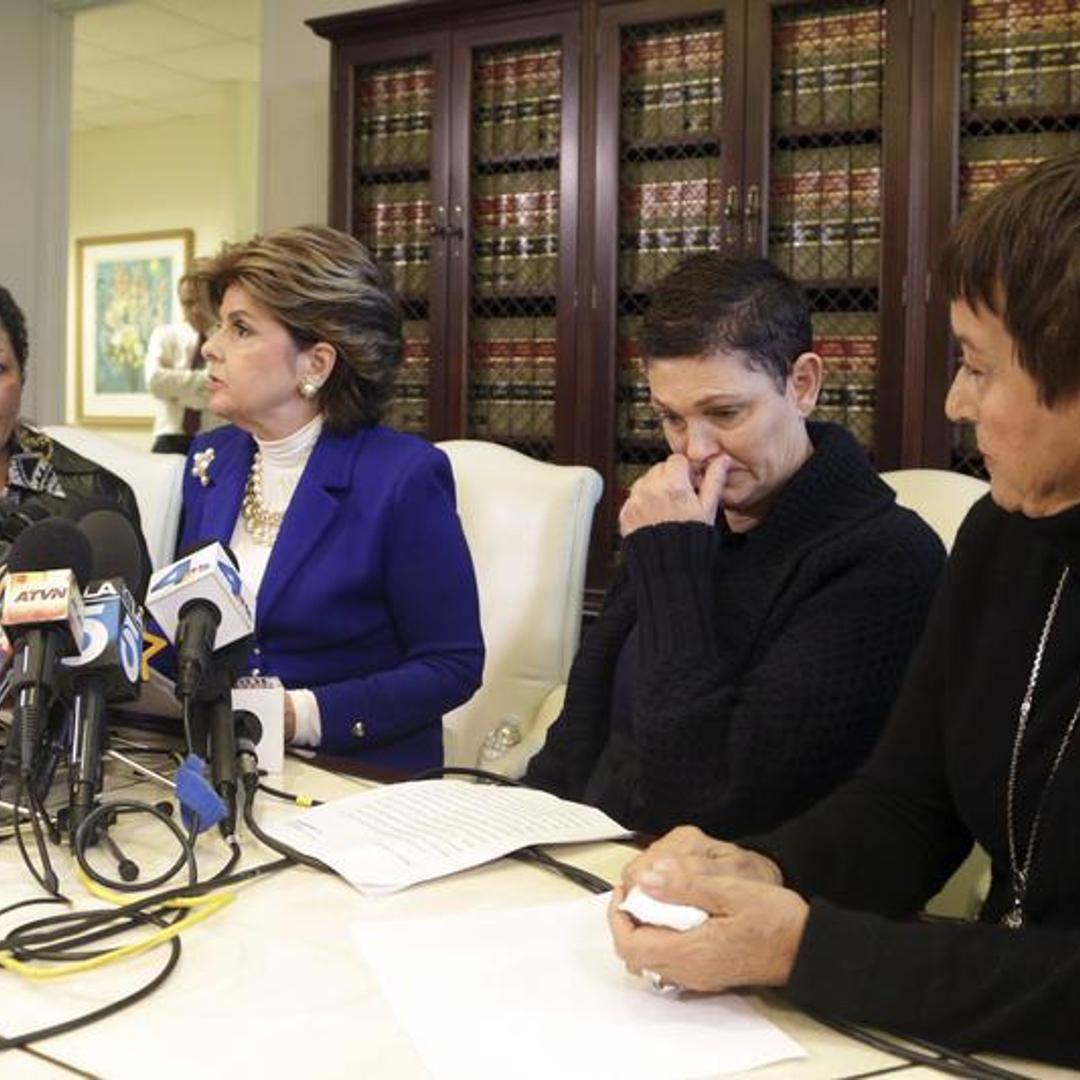 Three women speak about allegations against comedian Bill Cosby as they are accompanied by their attorney during a news conference in Los Angeles