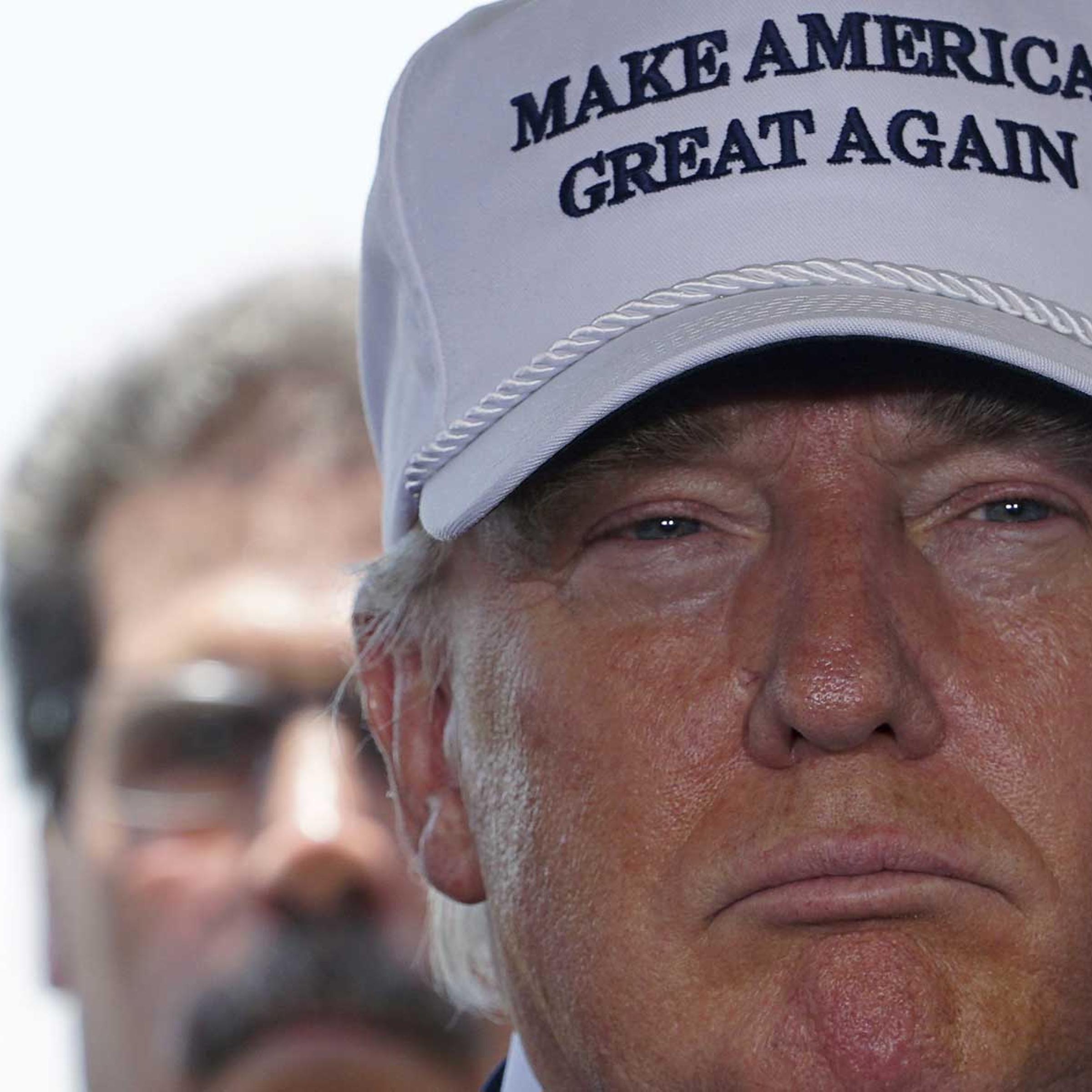 Republican presidential candidate Donald Trump is pictured at a news conference near the U.S.-Mexico border outside of Laredo, Texas