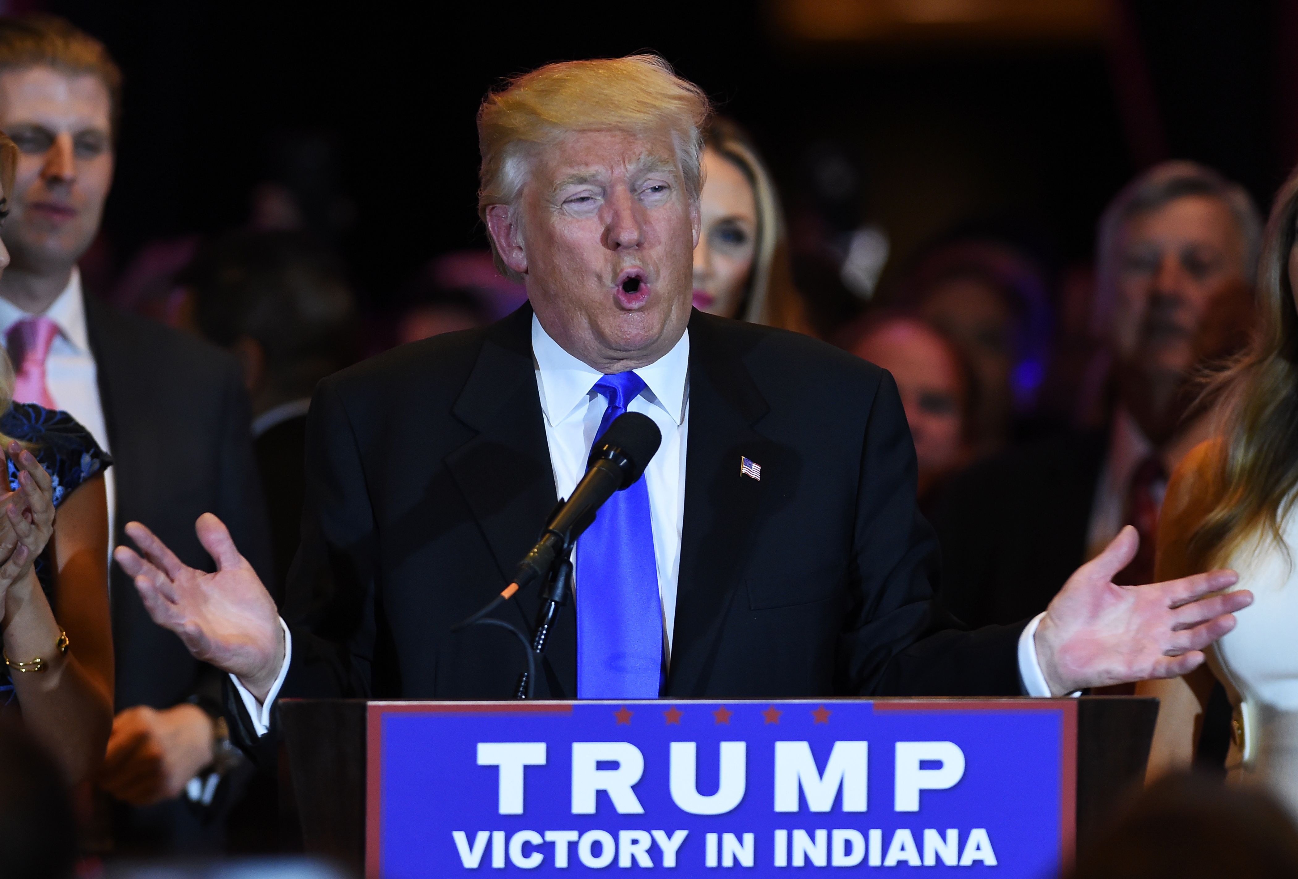 US Republican presidential candidate Donald Trump speaks in New York on May 3, 2016.