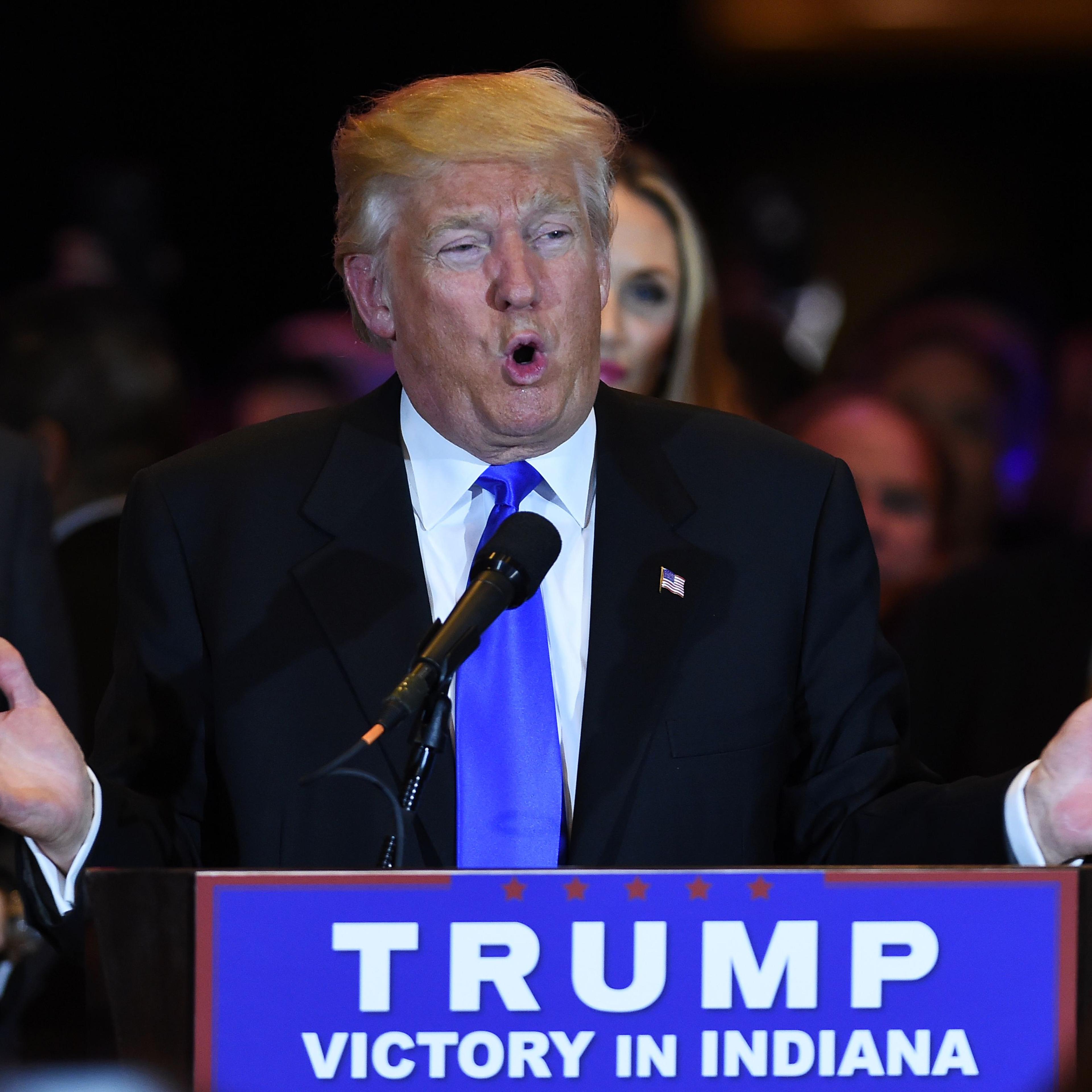 US Republican presidential candidate Donald Trump speaks in New York on May 3, 2016.