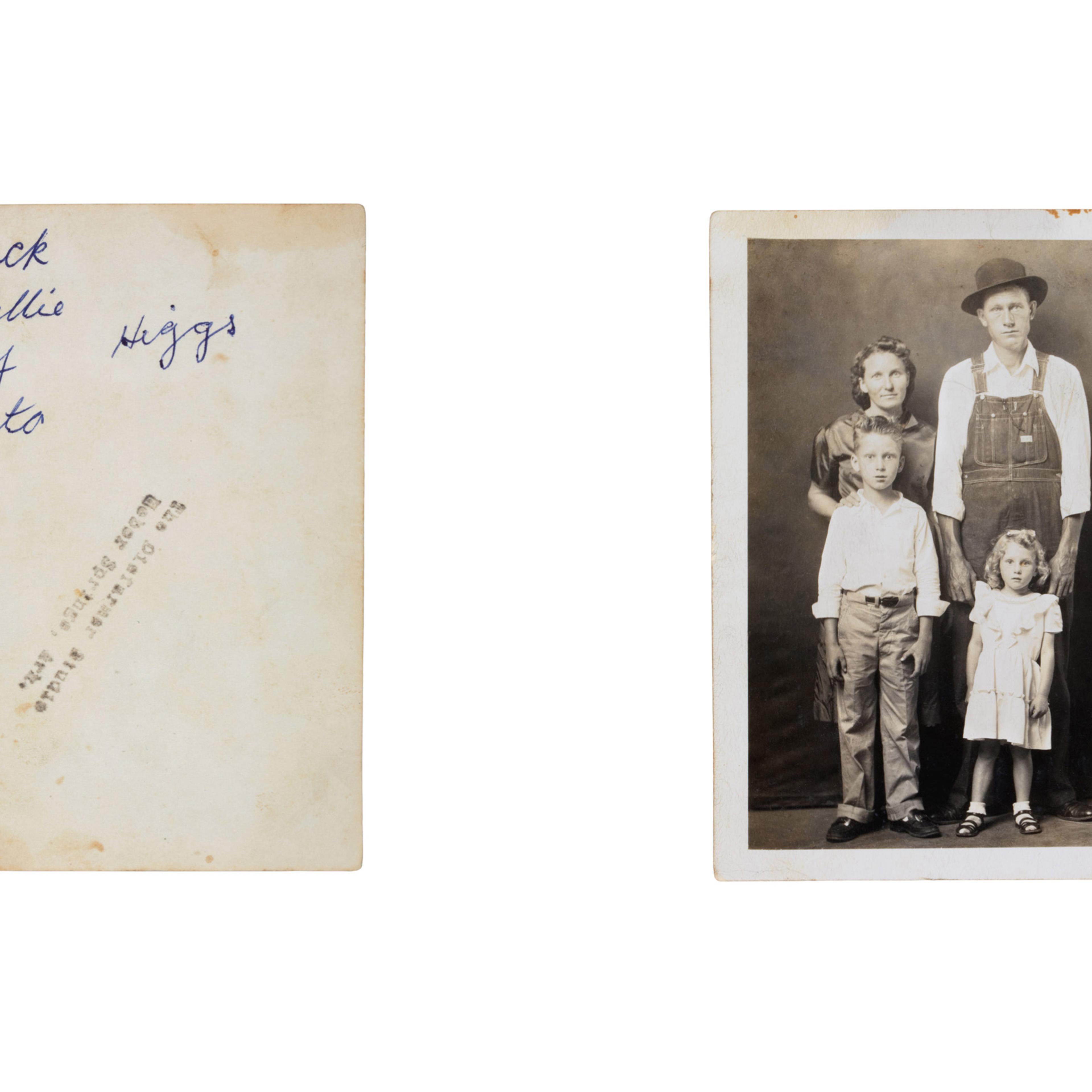 "Jack/Nellie/Ray/Nita/Higgs". Stamp: "The Disfarmer Studio, Heber Springs, Ark." ca., 1950