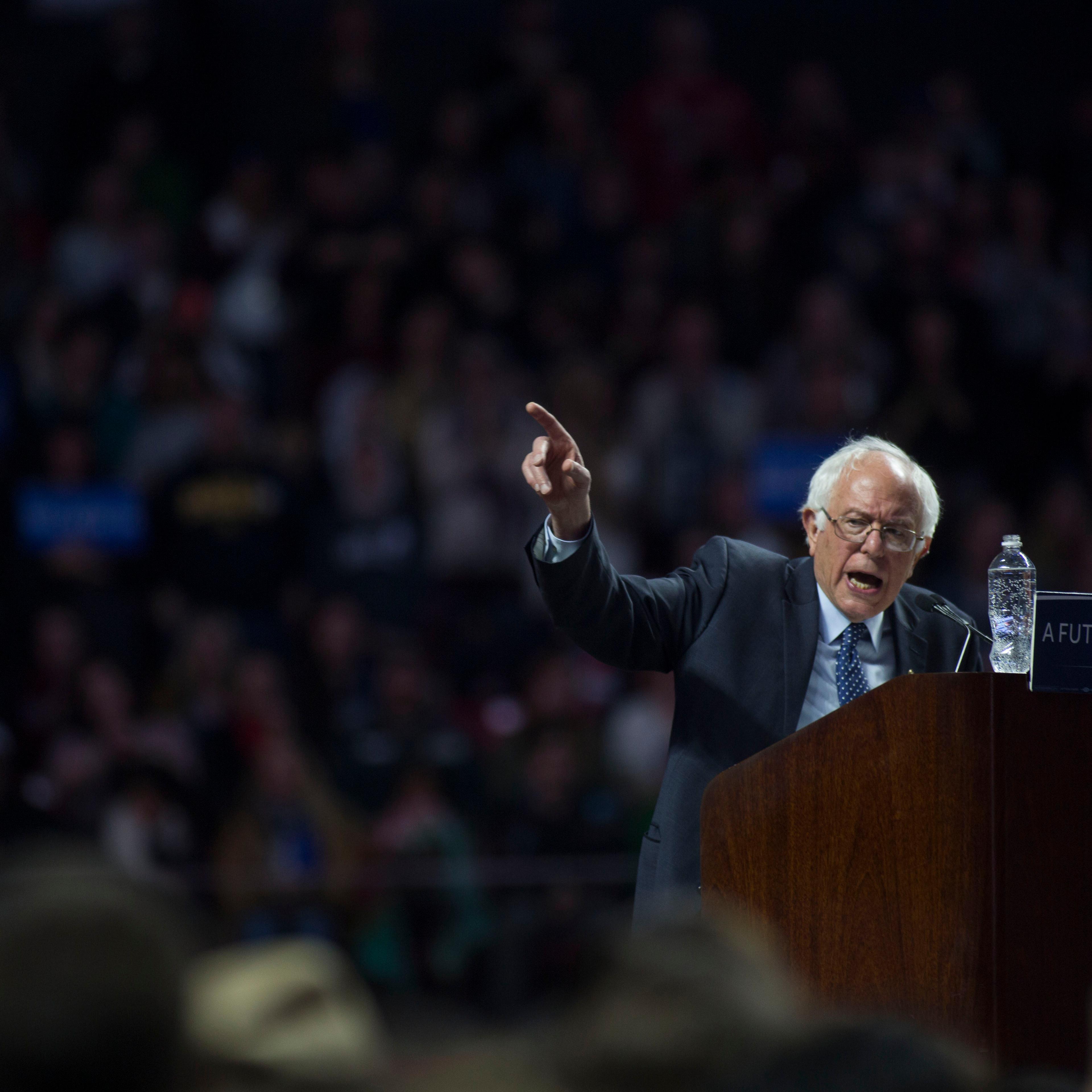 PHILADELPHIA, PENNSYLVANIA - APRIL 06: Democratic presidential candidate Sen. Bernie Sanders (D-VT) speaks at a rally at Temple University on April 6, 2016 in Philadelphia, Pennsylvania. The Pennsylvania Democratic Primary is scheduled for April 26, 2016