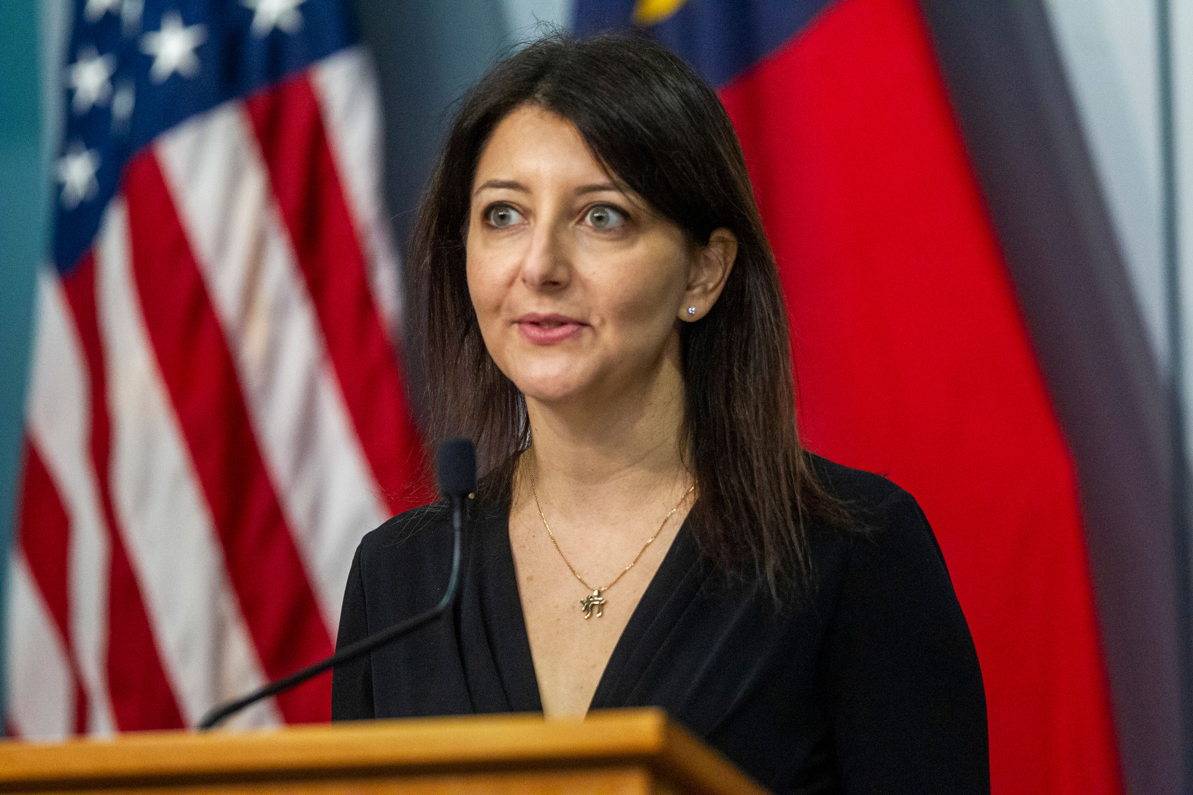 Dr. Mandy Cohen speaks during a briefing