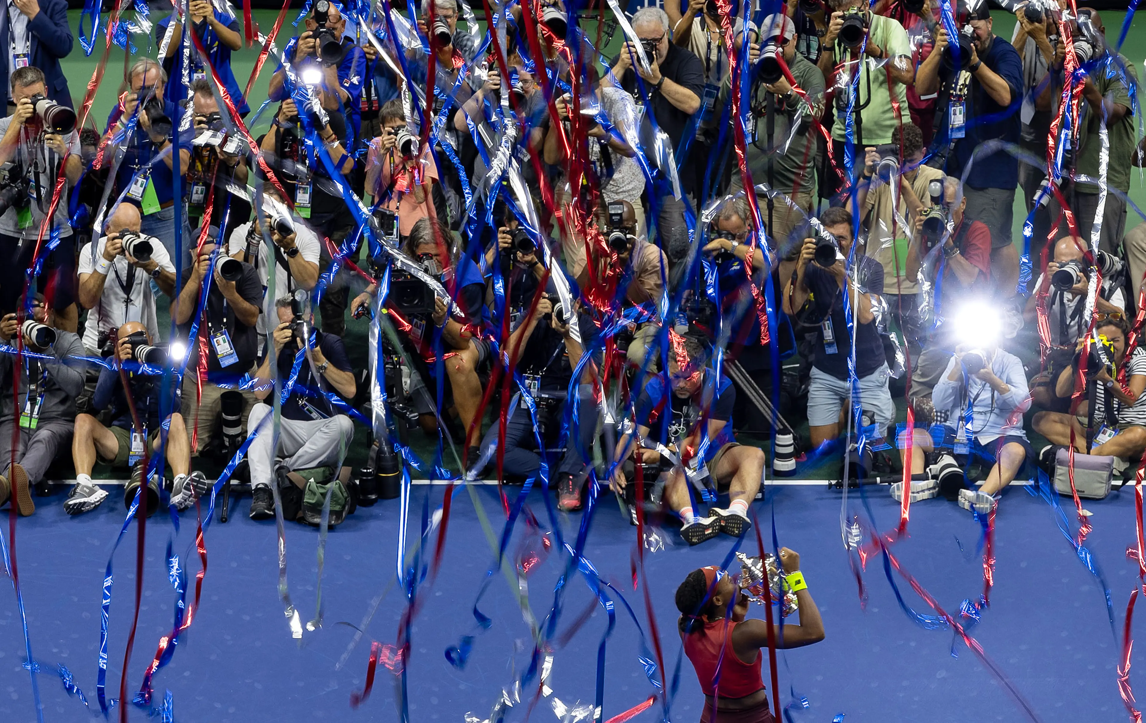 Coco Gauff holds the winner trophy after defeating Aryna Sabalenka of Belarus in their Women's Singles Final match on Day Thirteen of the 2023 US Open in Queens, NY on Sept. 9.